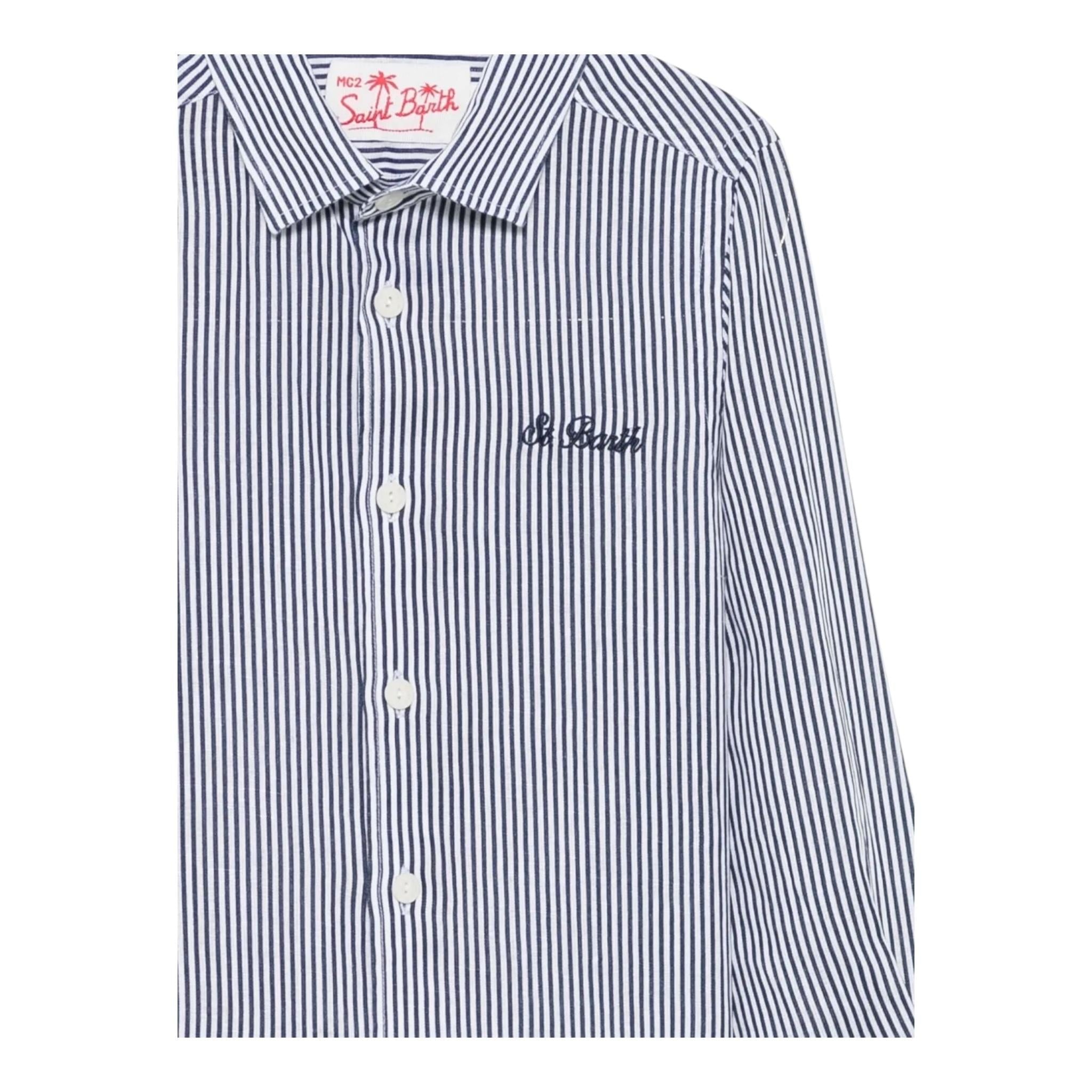 Saint Barth Camicia Manica Lunga Fantasia A Righe per Bambino AGN000101183J BLU SAINT BARTH 