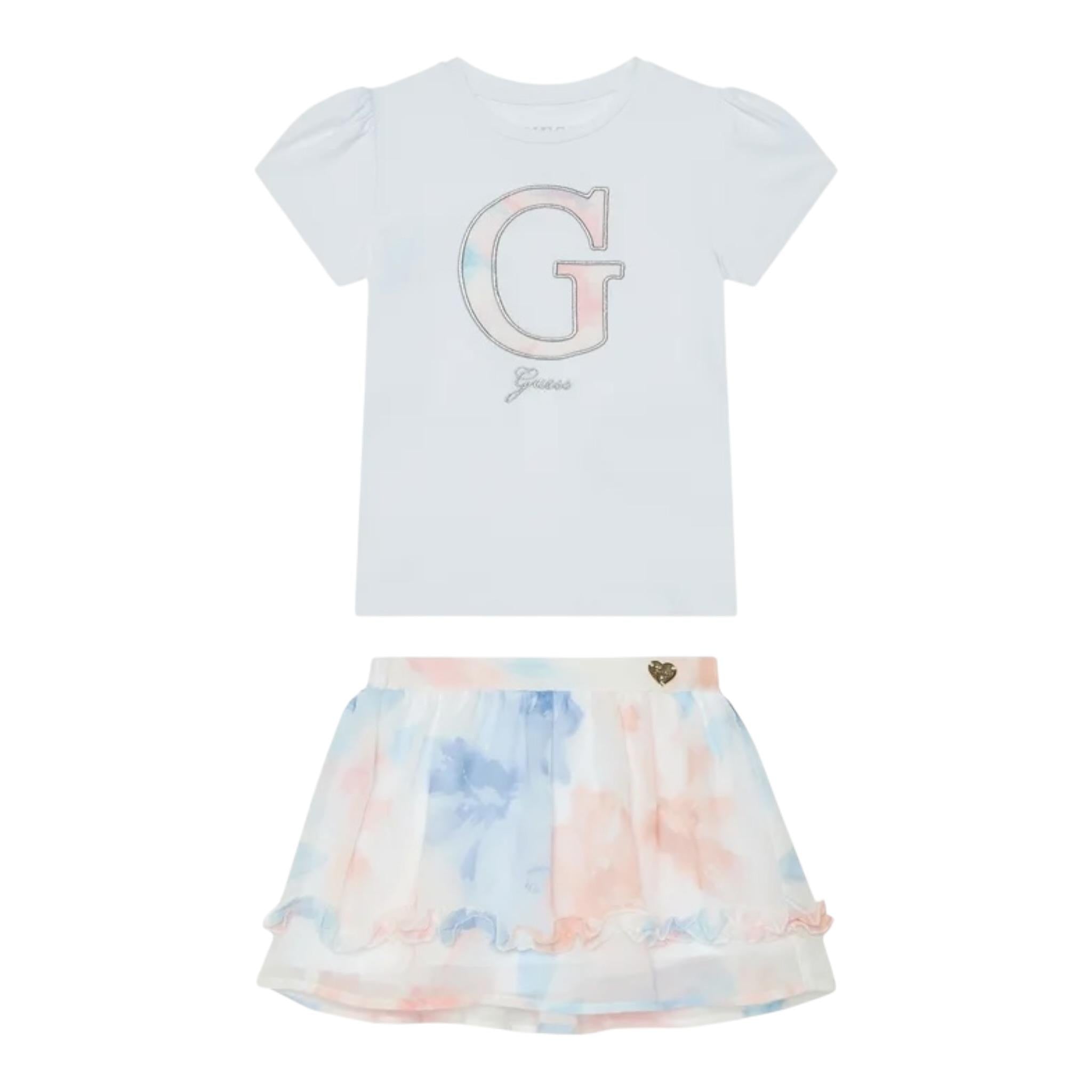 Guess Completo 2 Pezzi T-Shirt-Gonne per Bambina A5RG03K6YW0 BIANCO GUESS 