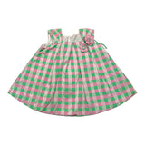 Helle Farben Einfarbig Grün Kariertes Muster Ärmelloses Kleid für Baby Mädchen