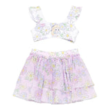Monnalisa Set 3 Pezzi Costume-Gonna-Fascia Tinta Unita con Stampa per Neonata 39E048 BIANCO MONNALISA 