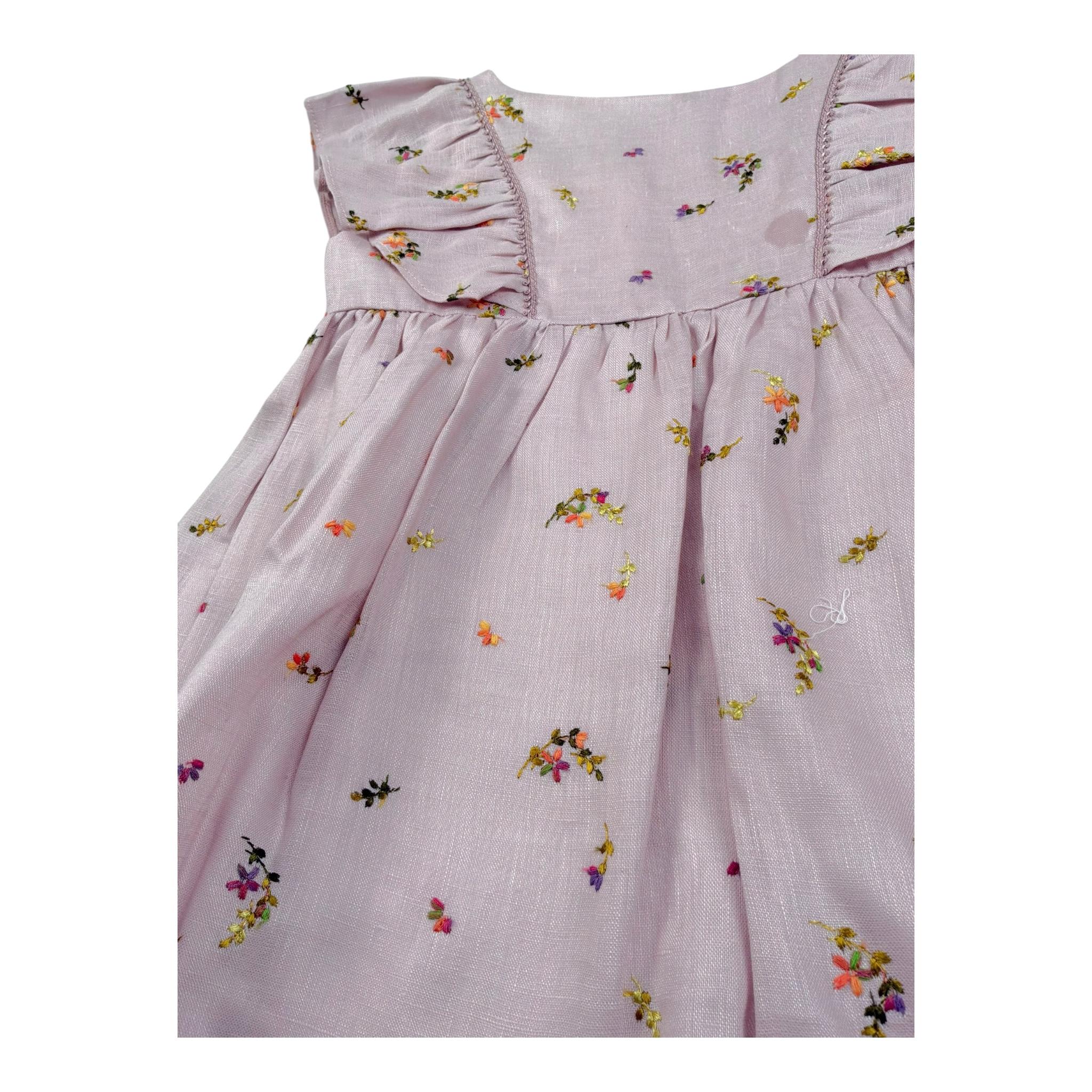 La Stupenderia Abito Mezza Manica Tinta Unita con Ricami Fiori per Neonata TJAB72X ROSA LA STUPENDERIA 