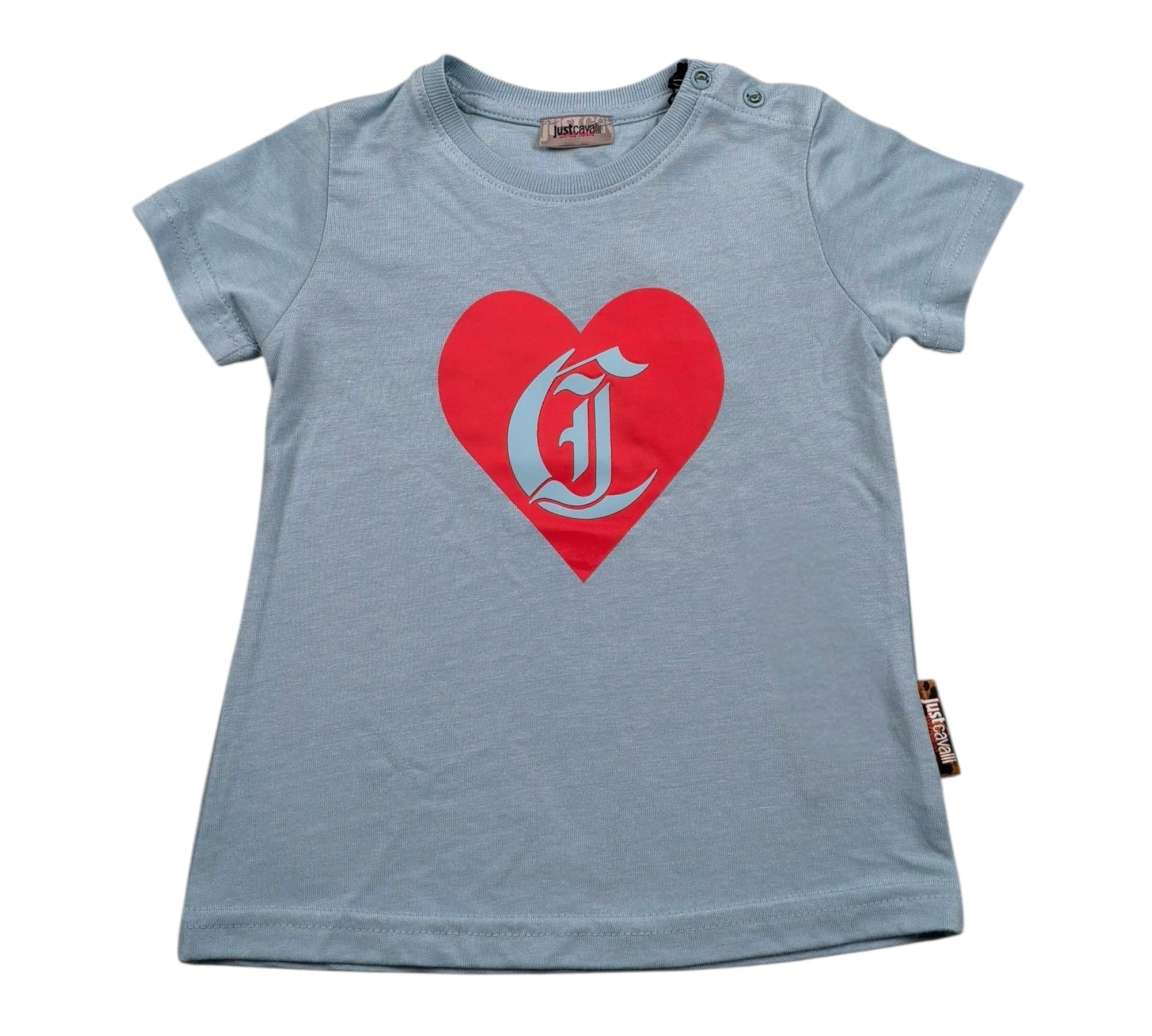 Just Cavalli T-Shirt Girocollo Tinta Unita con Cuore per Neonata JIP26033TS AZZURRO JUST CAVALLI 