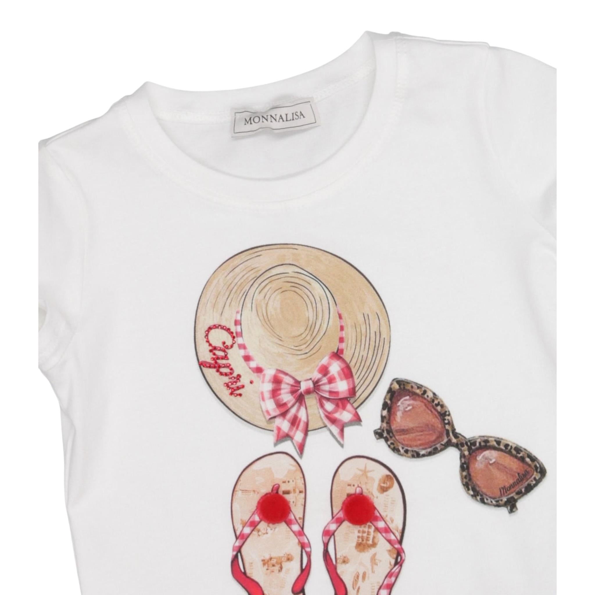 Monnalisa T-Shirt Tinta Unita Girocollo con Stampa per Bambina 11E623 BIANCO MONNALISA 