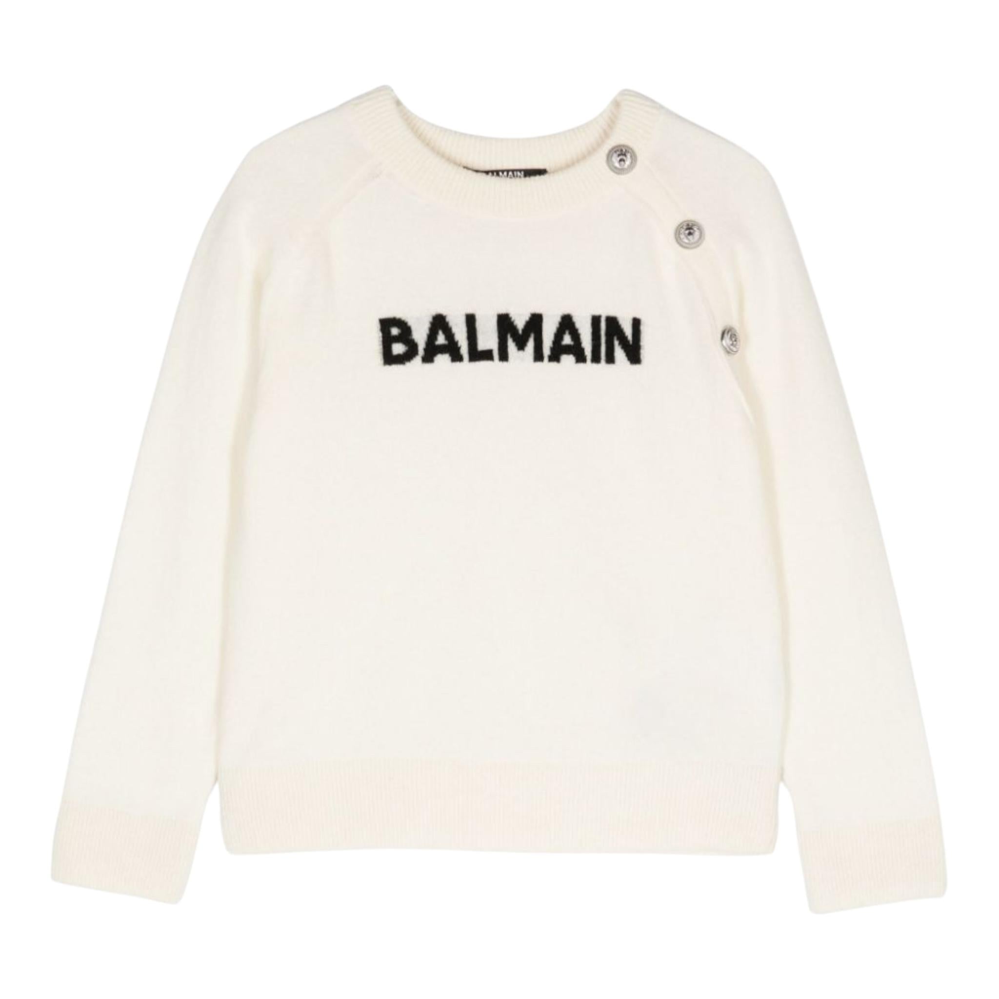 BALMAIN maglia tinta unita con stampa Panna per Bambino BV9B00 PANNA BALMAIN 