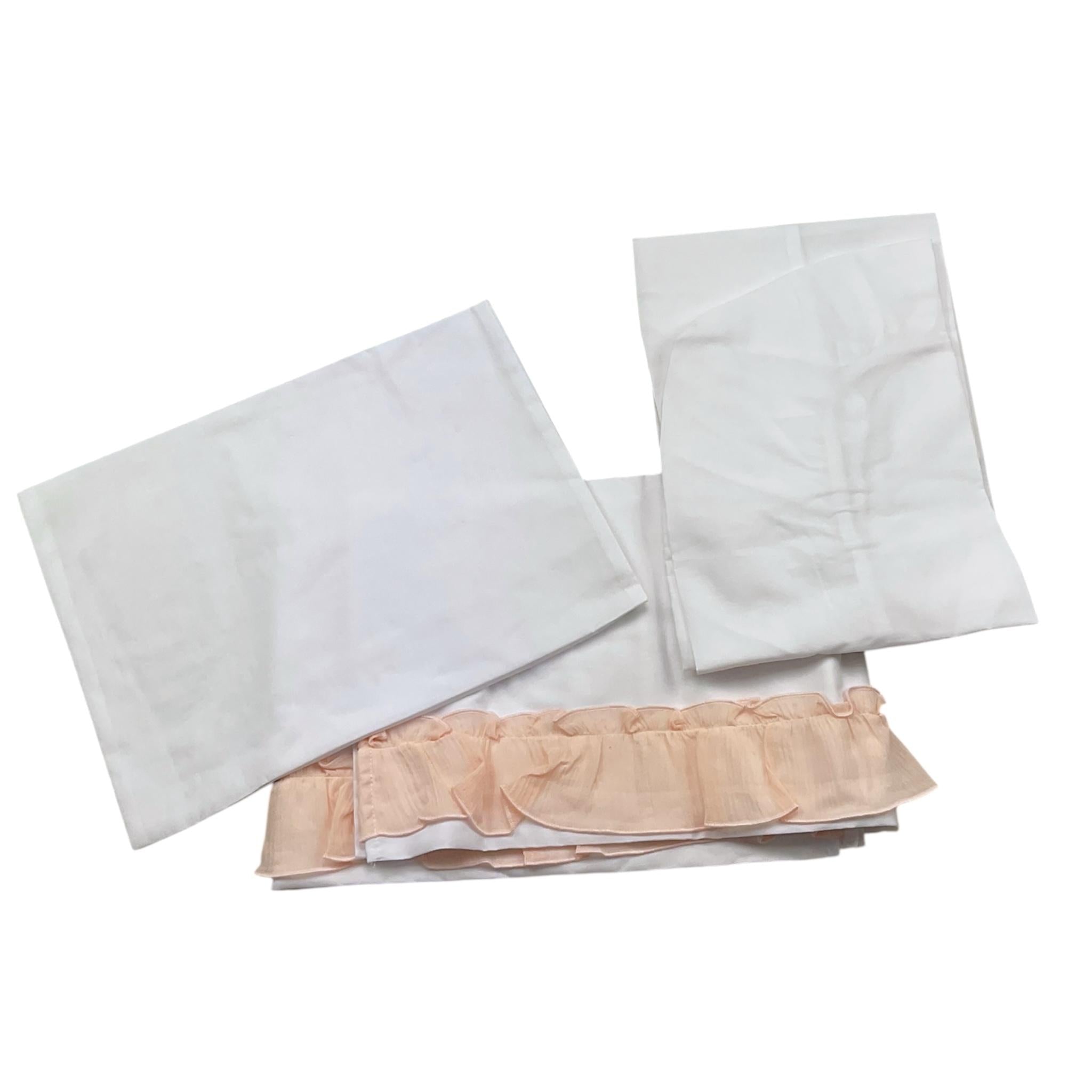 Barcellino Set Lenzuola 3 Pezzi Tinta Unita con Fiocco per Neonata FJRK BIANCO BARCELLINO 