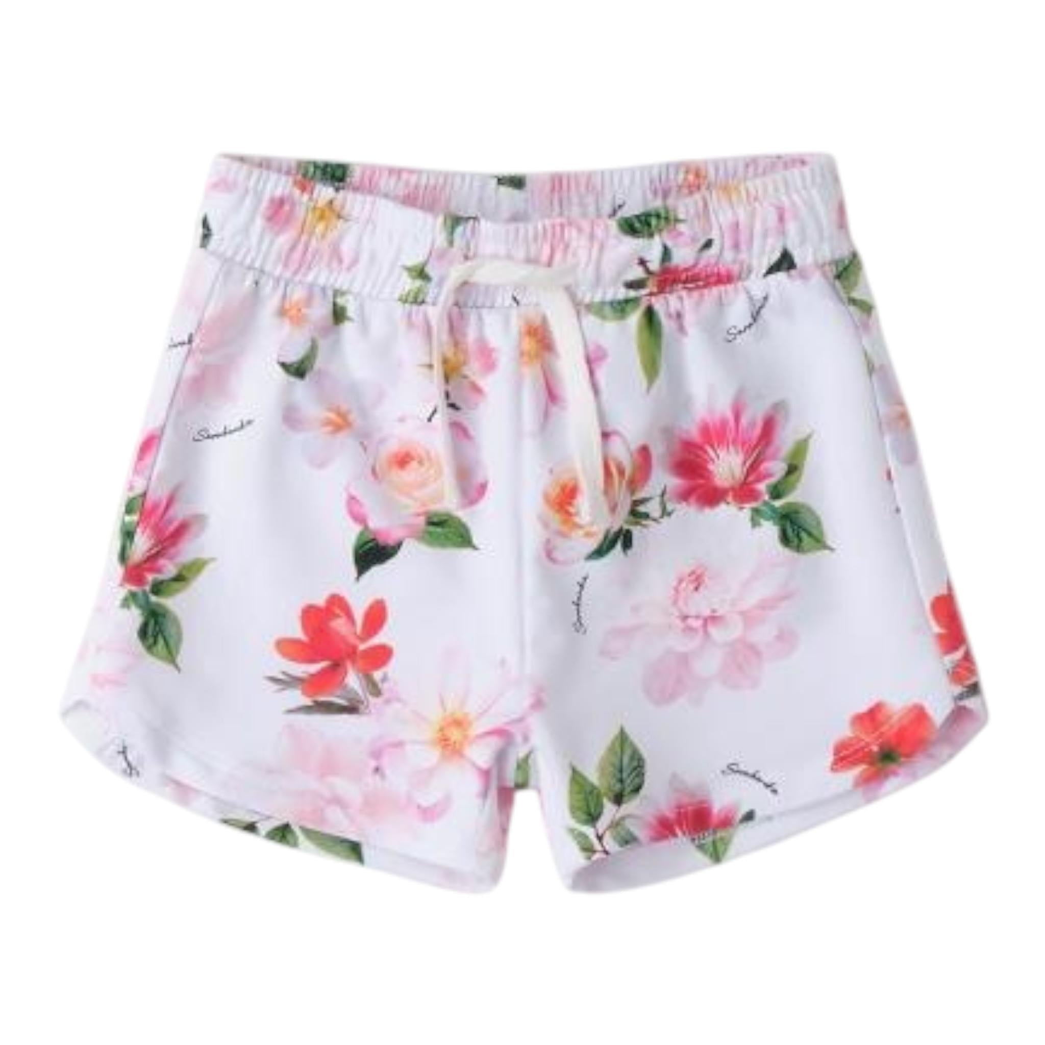 Sarabanda Short Tinta Unita con Fantasia Fiori per Bambina 0B221 BIANCO SARABANDA 