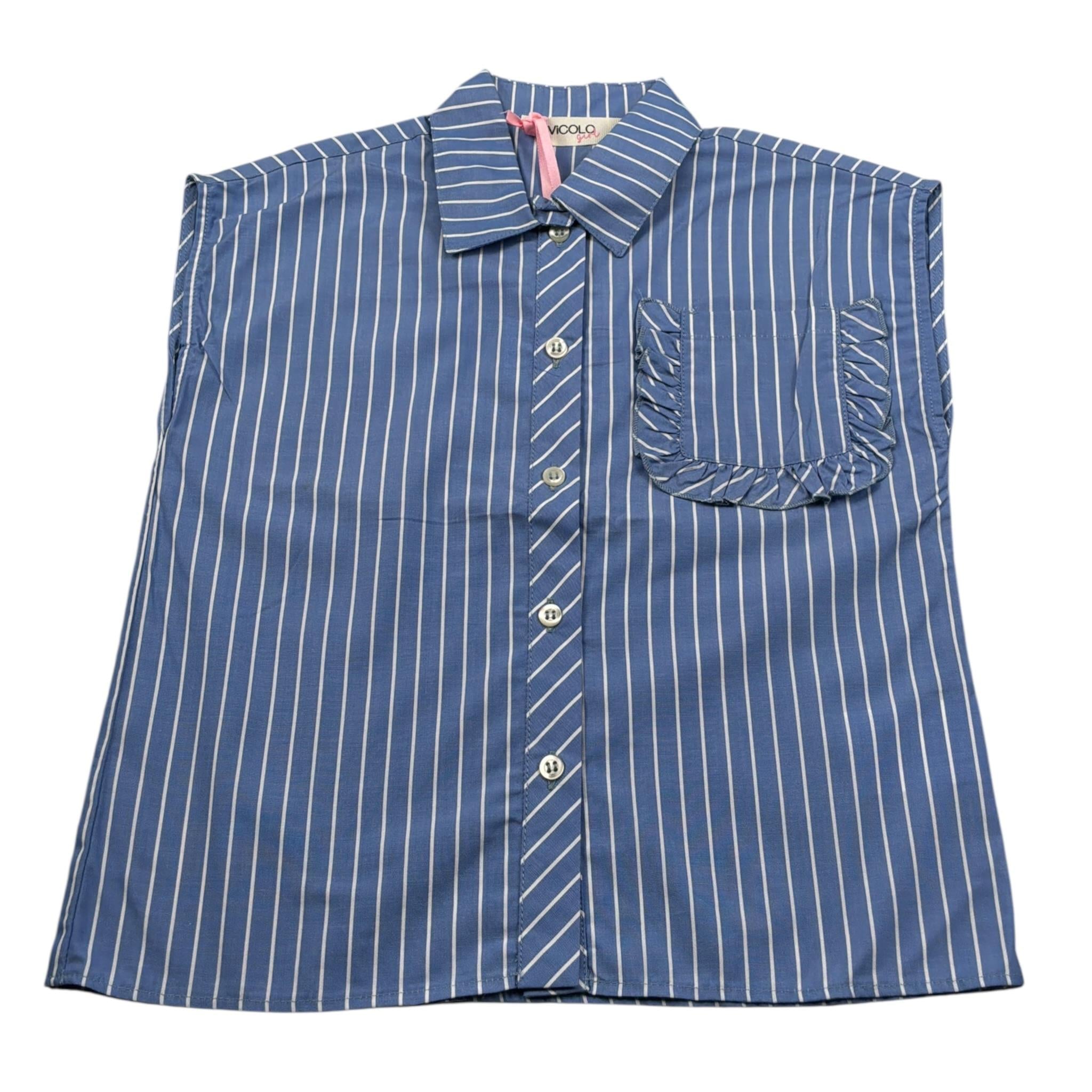 Vicolo Camicia Giromanica tinta unita con Taschino Azzurro per Bambina 3146C0779 AZZURRO VICOLO 