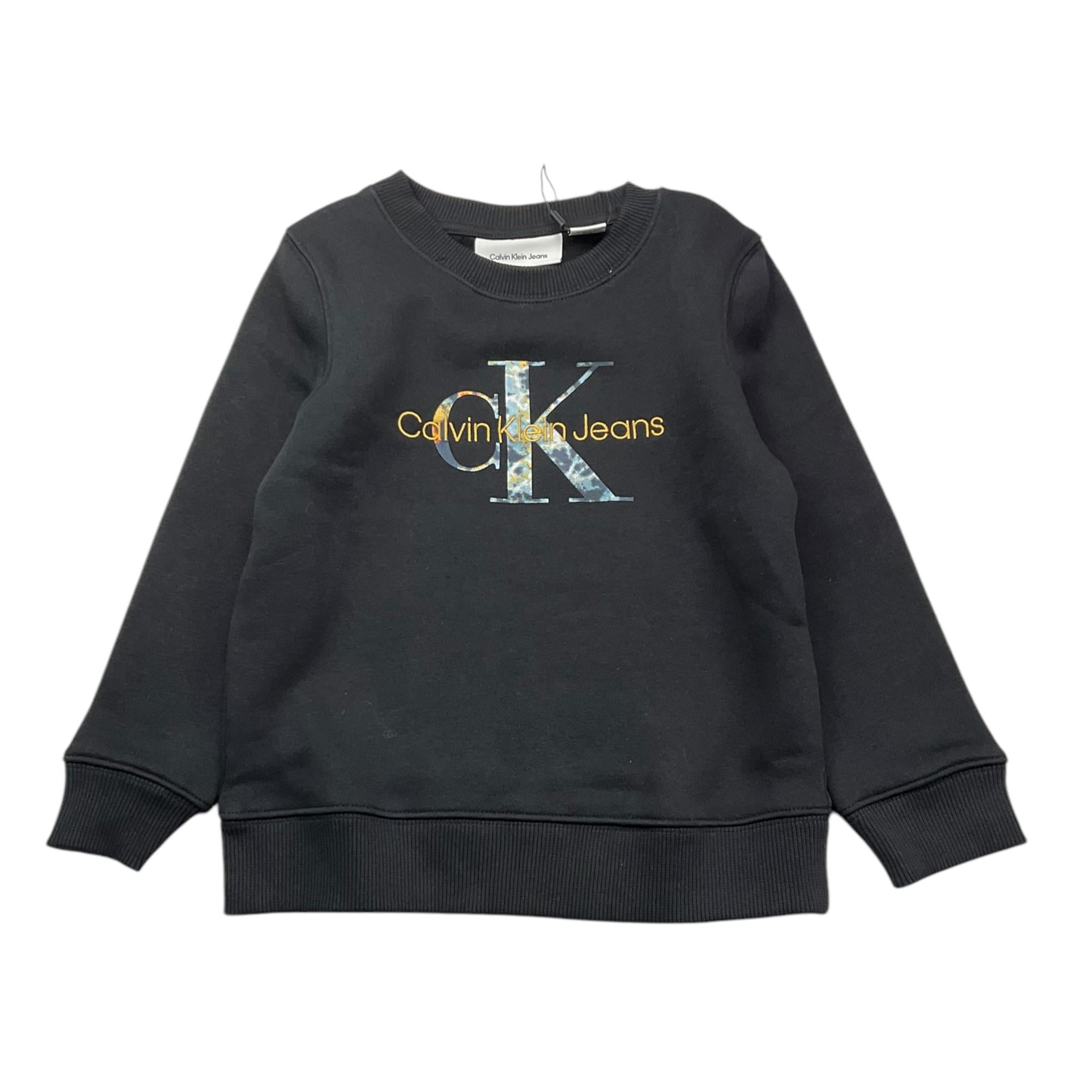CALVIN KLEIN felpa tinta unita girocollo con stampa Nero per Bambino B02337K NERO CALVIN KLEIN 