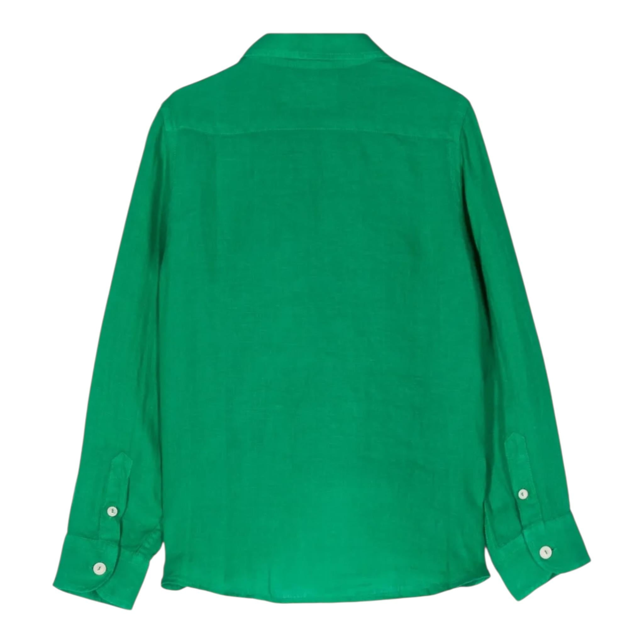 Saint Barth Camicia Manica Lunga Tinta Unita Collo Coreano per Bambino CMSNT VERDE SAINT BARTH 