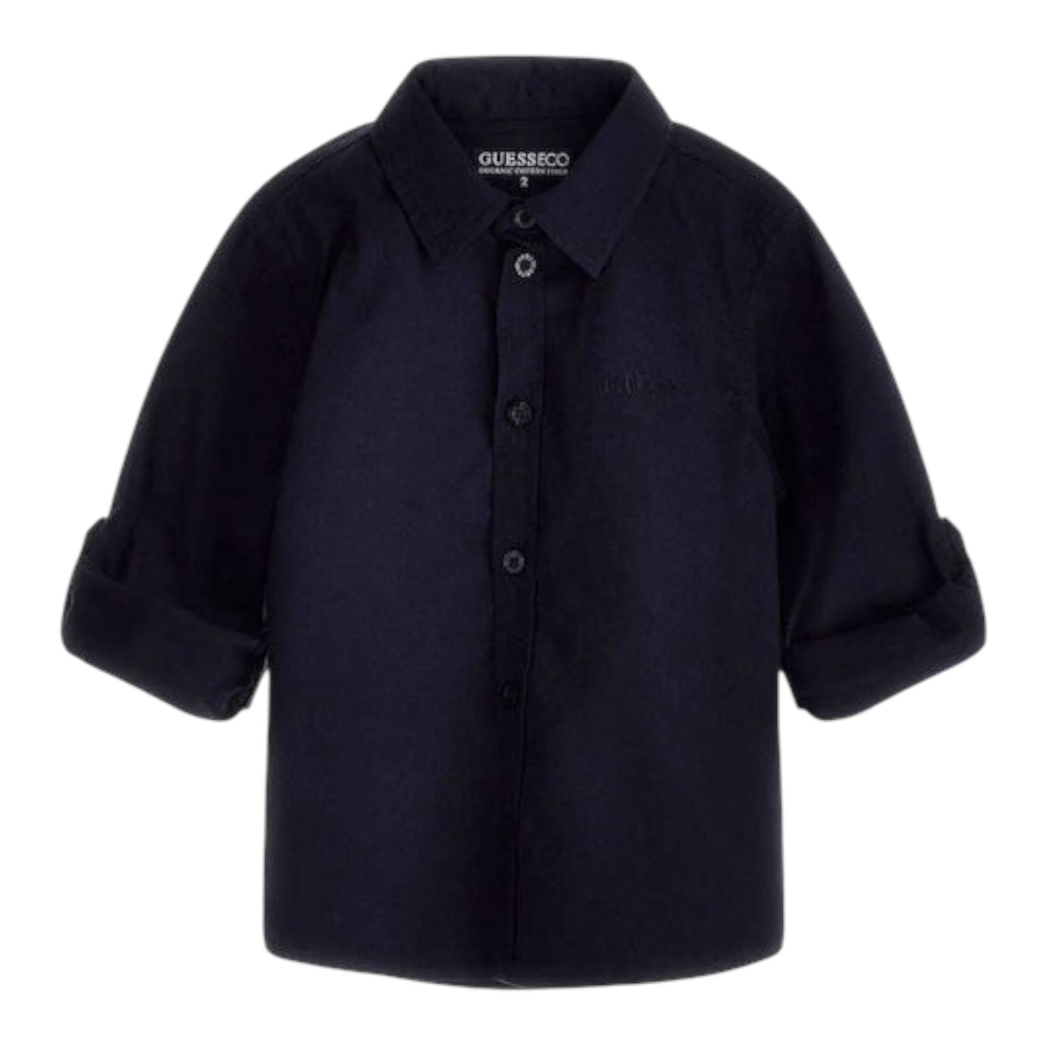 Guess Camicia Tinta Unita con Logo per Neonato N3YH04WE5W0 BLU GUESS 