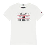 Tommy Hilfiger T-Shirt Girocollo Tinta Unita con Logo per Bambino KB0KB09538 BIANCO TOMMY HILFIGER 