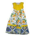 Magnifica Lulu Abito Cerimonia Giromanica Tinta Unita con Stampe per Bambina RUOTAA GIALLO MAGNIFICA LULU 