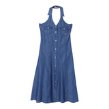 Liu Jo Abito Giromanica Tinta Unita In Denim Blu Per Bambina