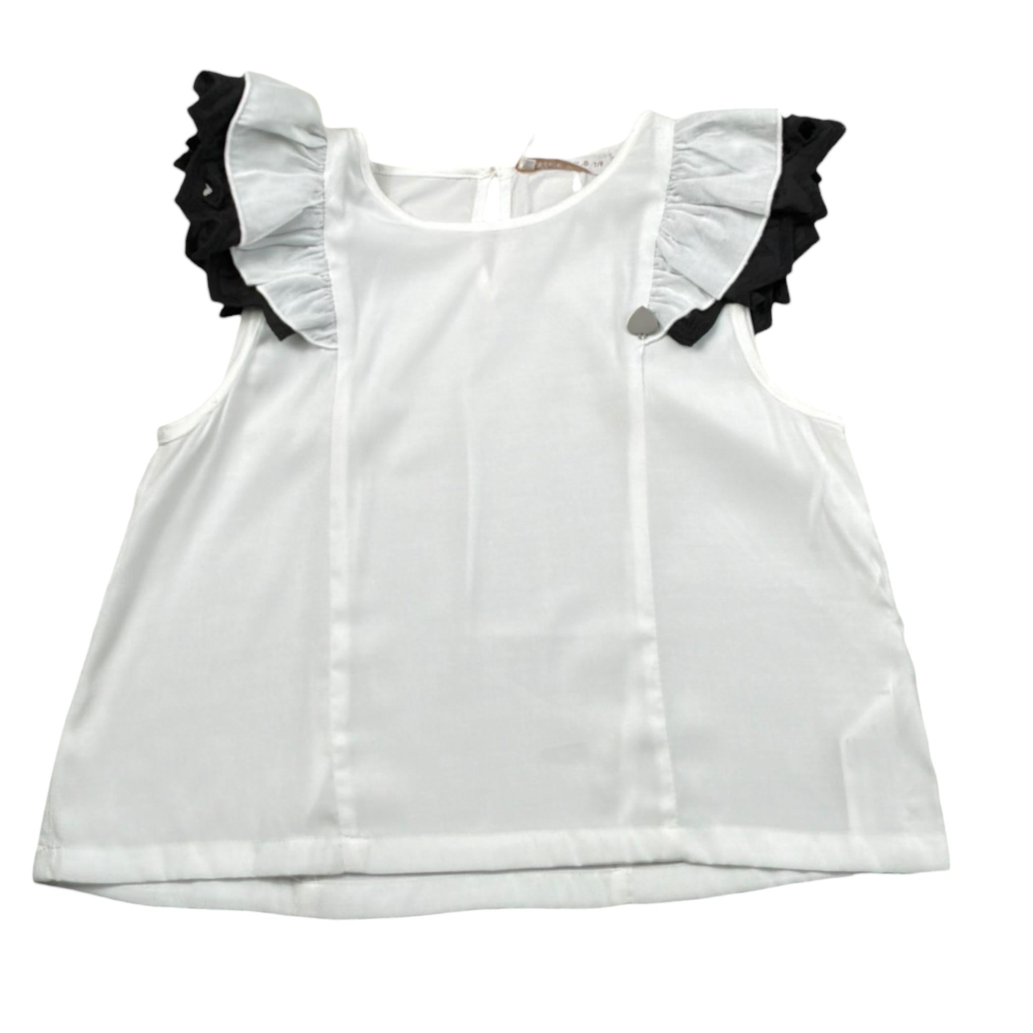Alice Pi Camicia Tinta Unita con Profli In Contrasto per Bambina 2517 BIANCO ALICE PI 