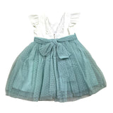 Tete'&Martina Abito Bicolore Mezza Manica Con Tulle Bianco/Verde Per Bambina