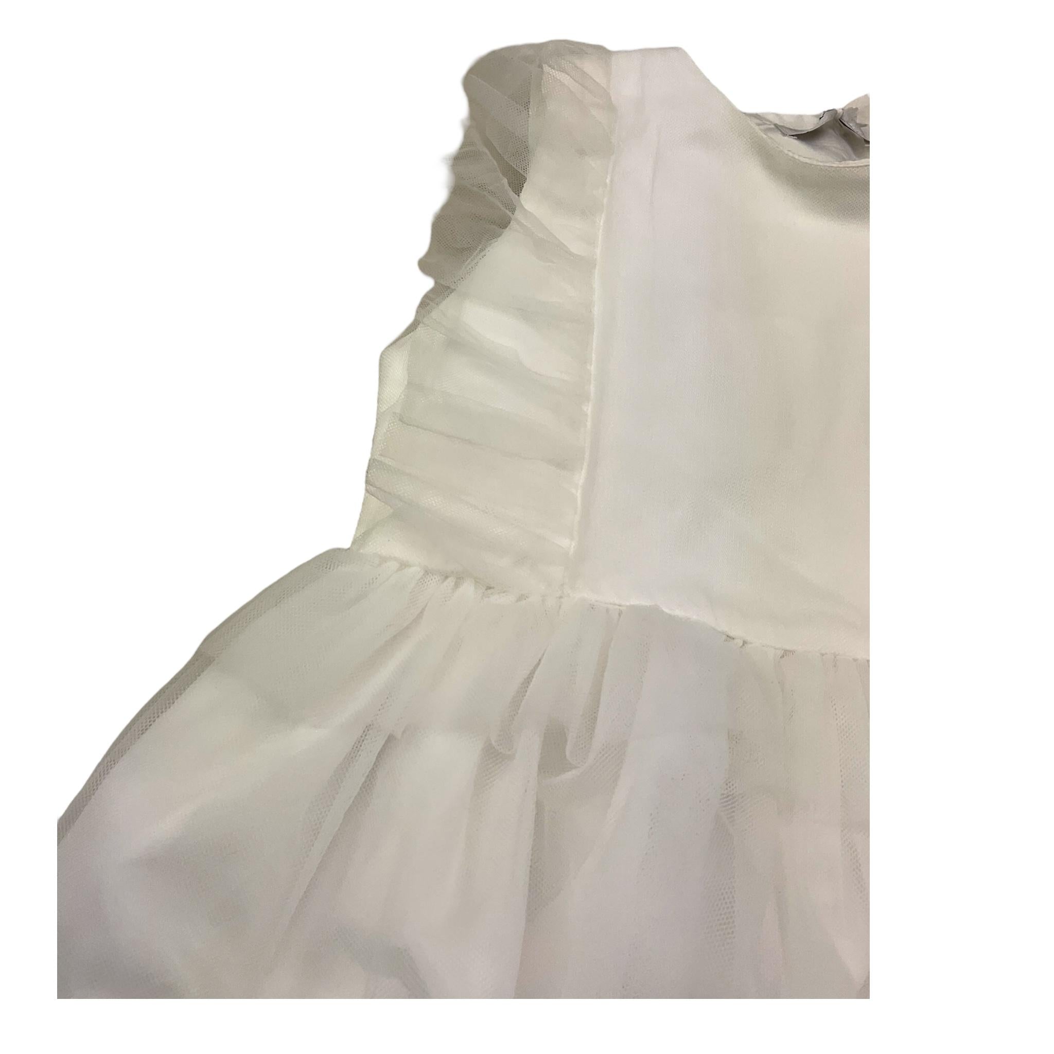 Y-Clu' Abito Giromanica Tinta Unita con Tulle per Bambina YB19529 BIANCO Y-CLU' 