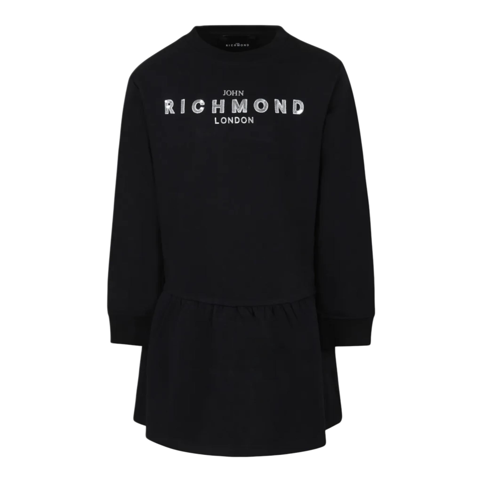JOHN RICHMOND abito felpa girocollo tinta unita con logo Nero per Neonata RGA24054VEN NERO JOHN RICHMOND 