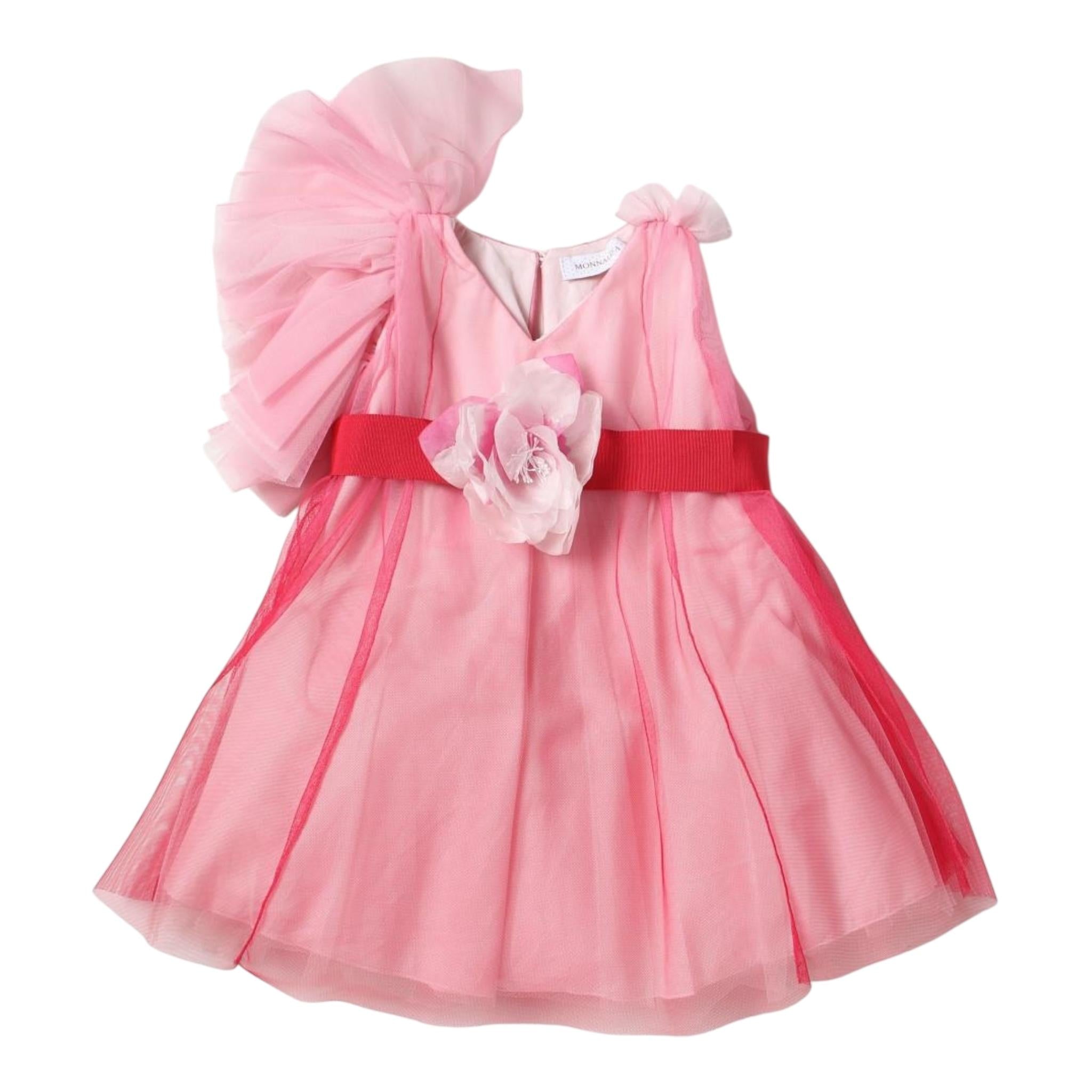 Monnalisa Abito Cerimonia Tinta Unita con Tulle per Bambina 71A914 ROSSO MONNALISA 