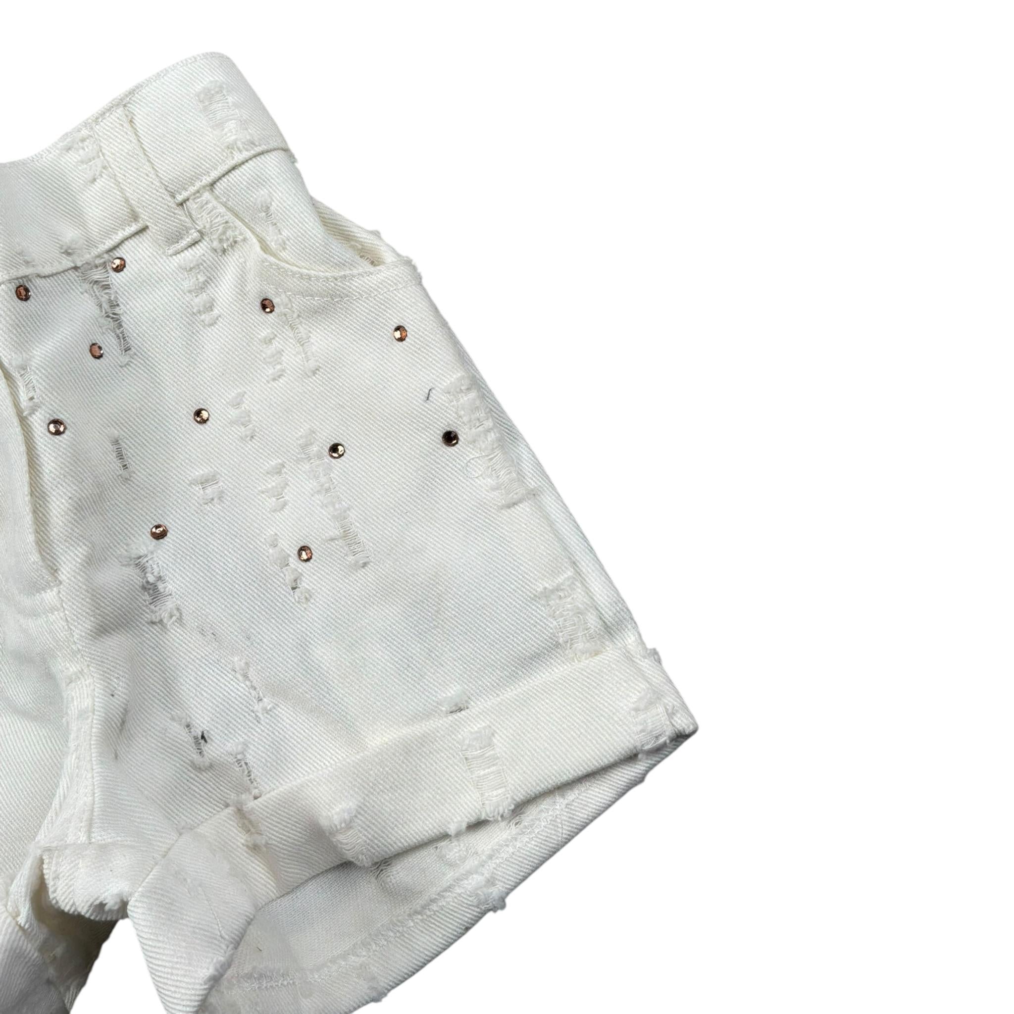 Miss Grant Short In Denim Tinta Unita con Elastico In Vita per Neonata MG1257X BIANCO MISS GRANT 
