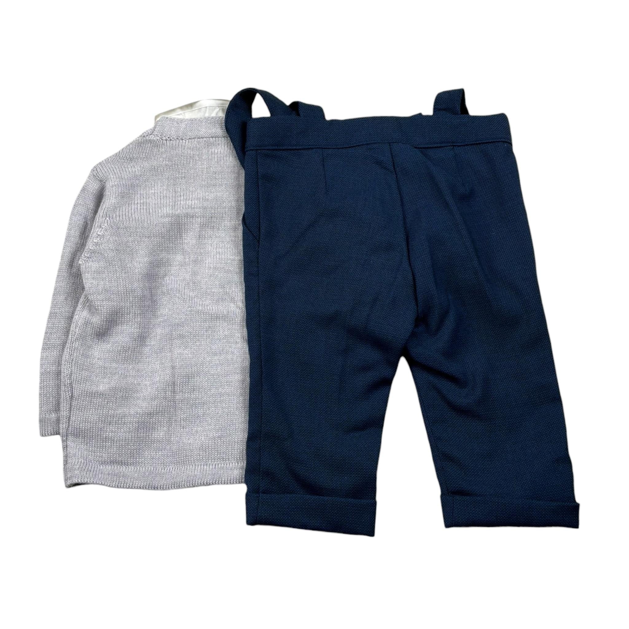 Bramante Completo 4 Pezzi Camicia-Cardigan-Pantalone-Papillon per Neonato DARIO BLU BRAMANTE 