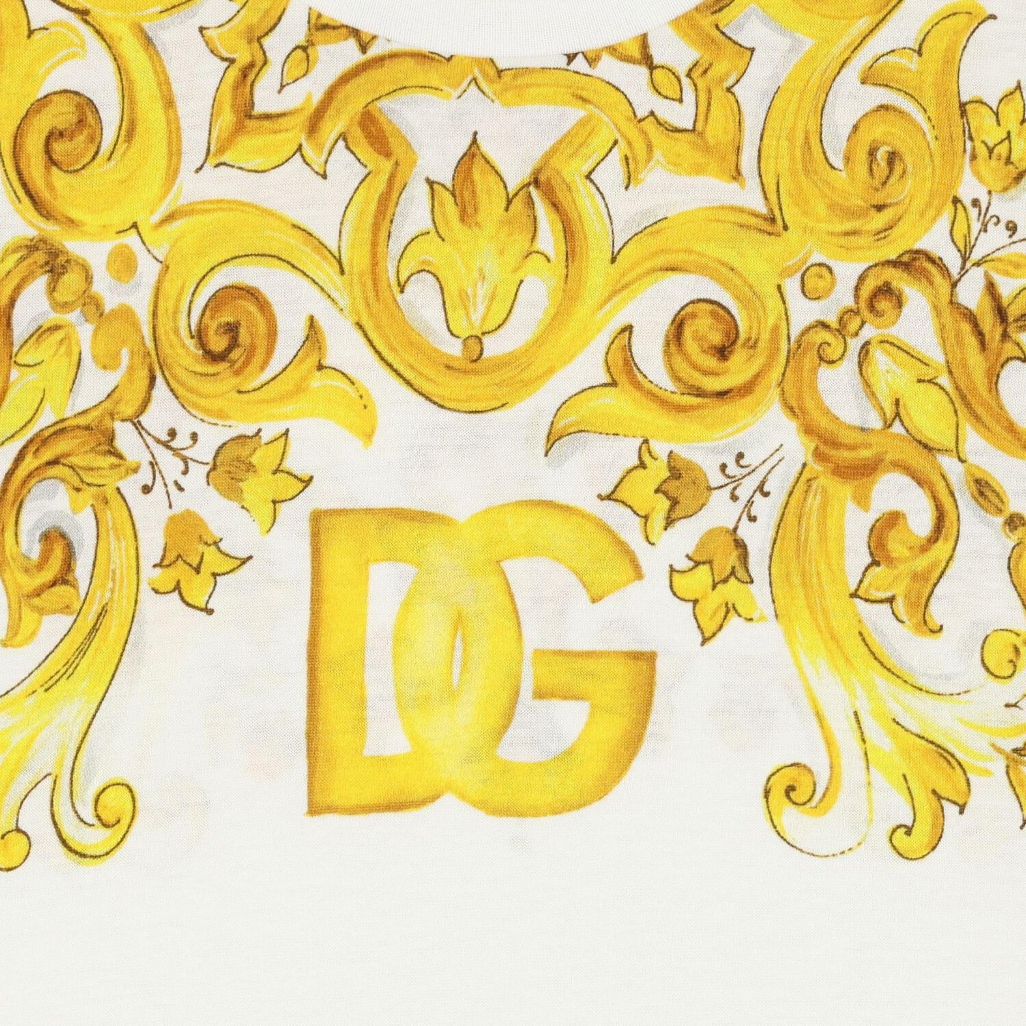 Dolce & Gabbana T-Shirt Girocollo Tinta Unita con Stampa per Bambino L5JTNK BIANCO DOLCE & GABBANA 