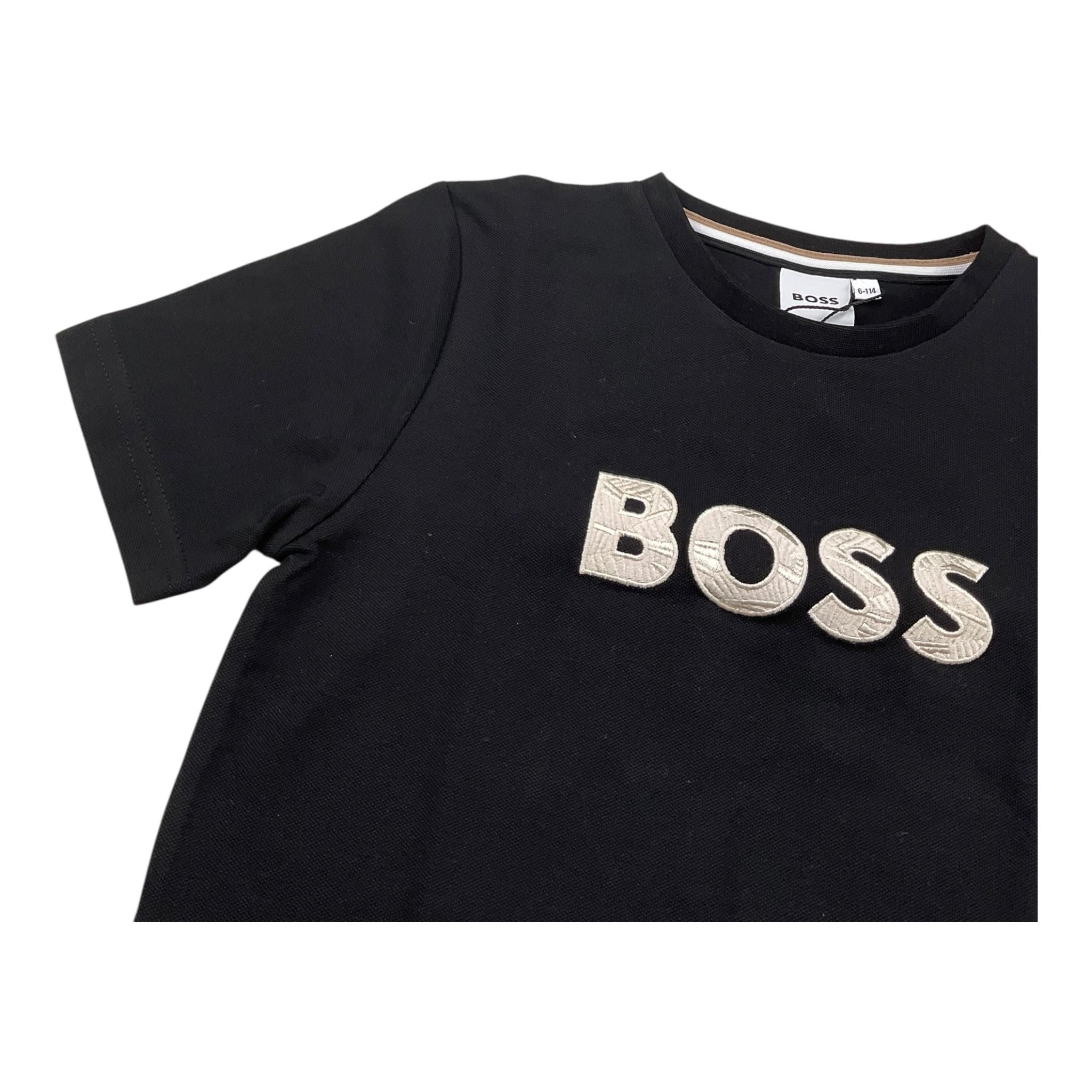 Boss T-Shirt Girocollo Tinta Unita con Logo per Bambino J52049 NERO BOSS 