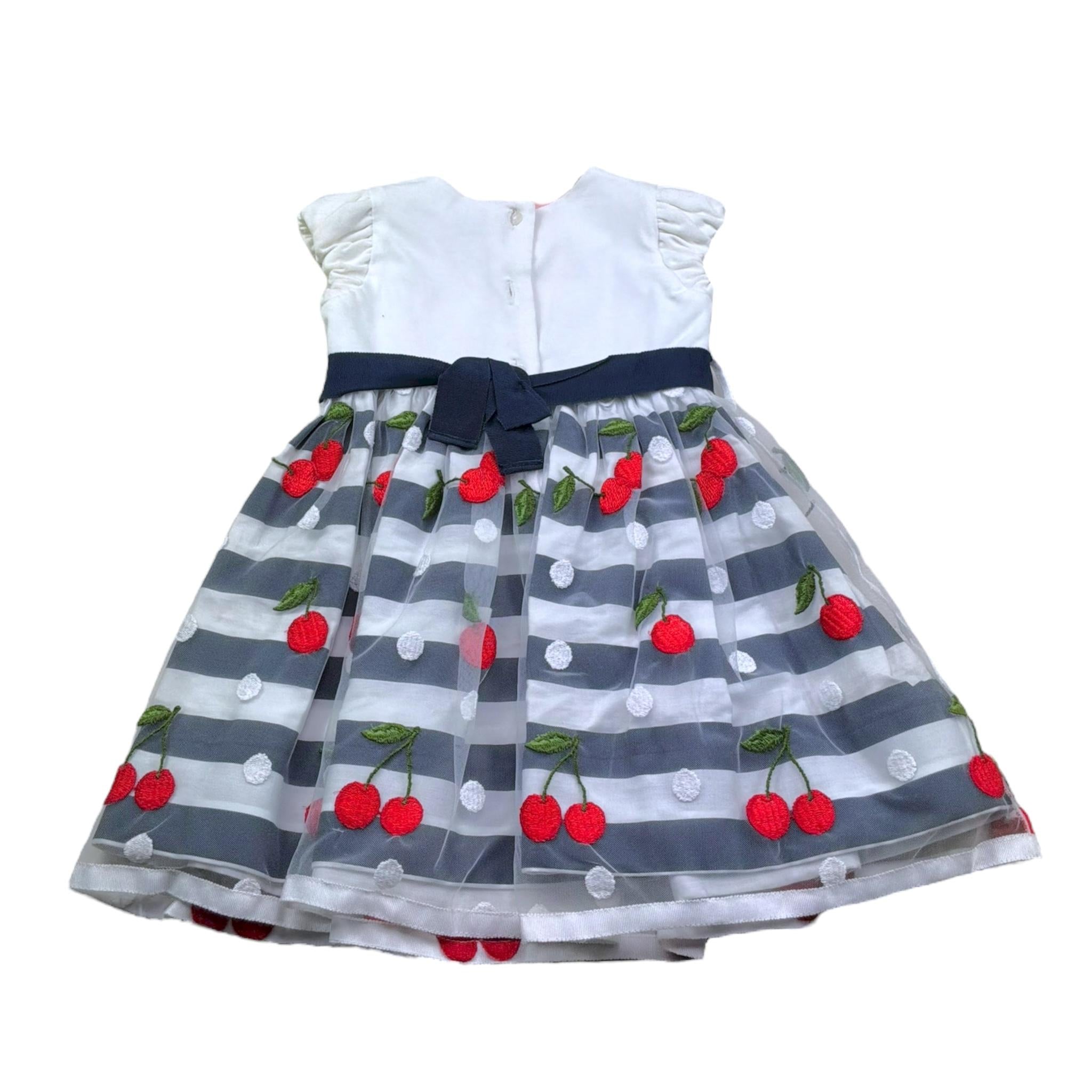 Monnalisa Abito Bicolore con Fantasia Ciliegie per Neonata 315908 BIANCO/BLU MONNALISA 