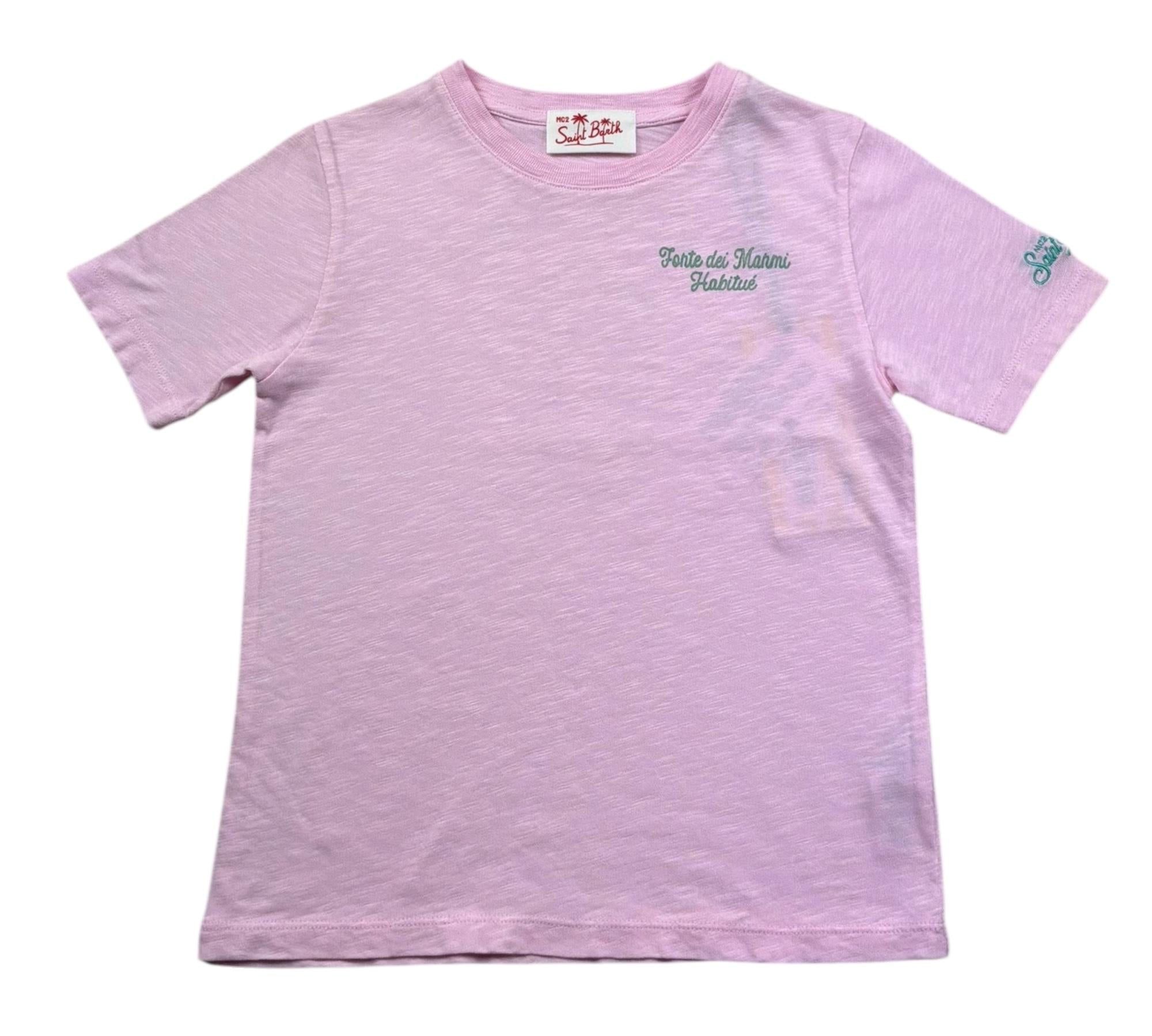 Saint Barth T-Shirt Girocollo Tinta Unita con Stampa per Bambina FLYNN ROSA SAINT BARTH 