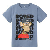 Name.It T-Shirt Girocollo Tinta Unita Con Stampa In Contrasto Blu Per Bambino