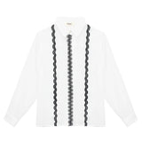 Vicolo Camicia Manica Lunga Tinta Unita Con Ricami In Contrasto Bianco Per Bambina
