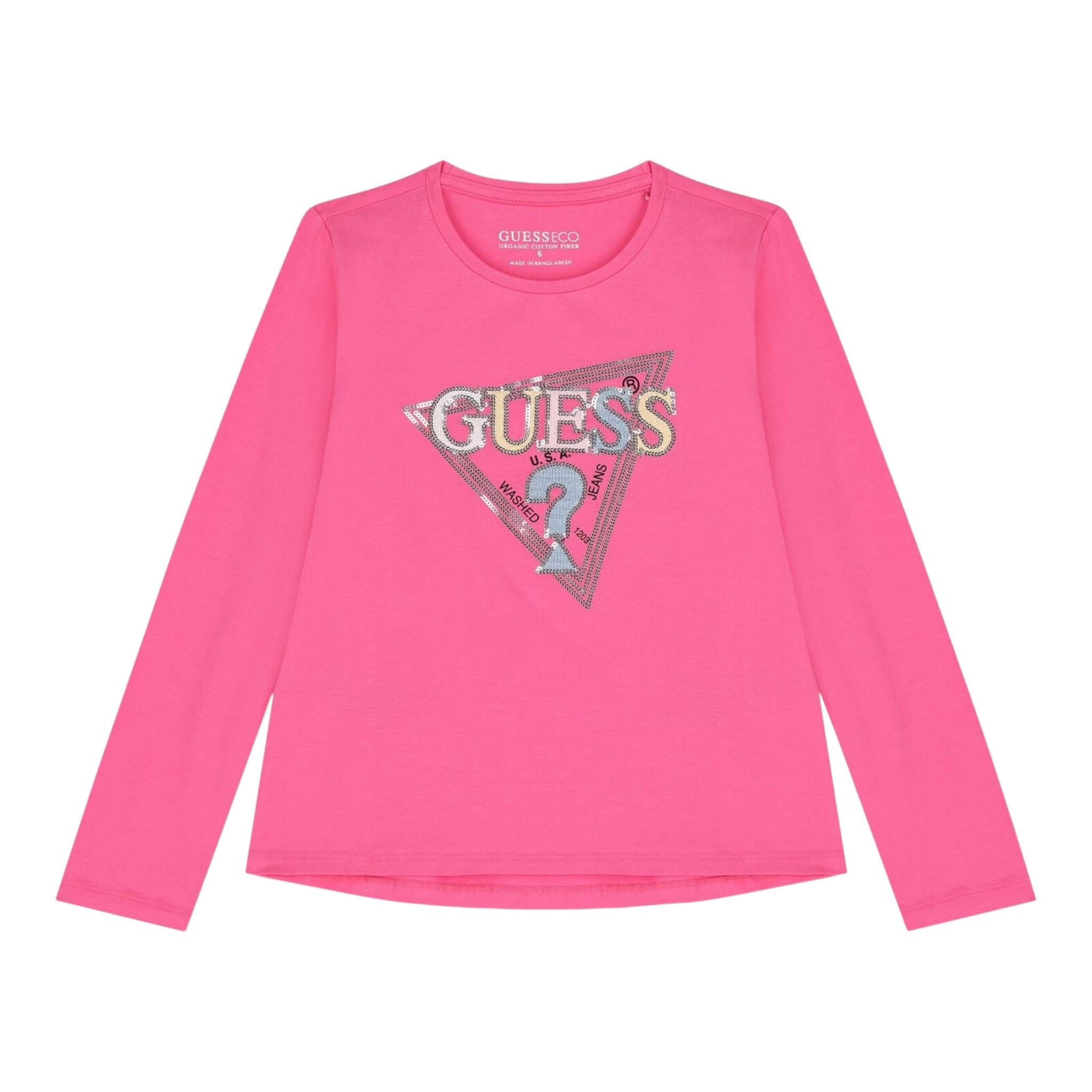 GUESS shirt girocollo tinta unita con stampa Rosa per Neonata K4YI11K6YW4 ROSA GUESS 