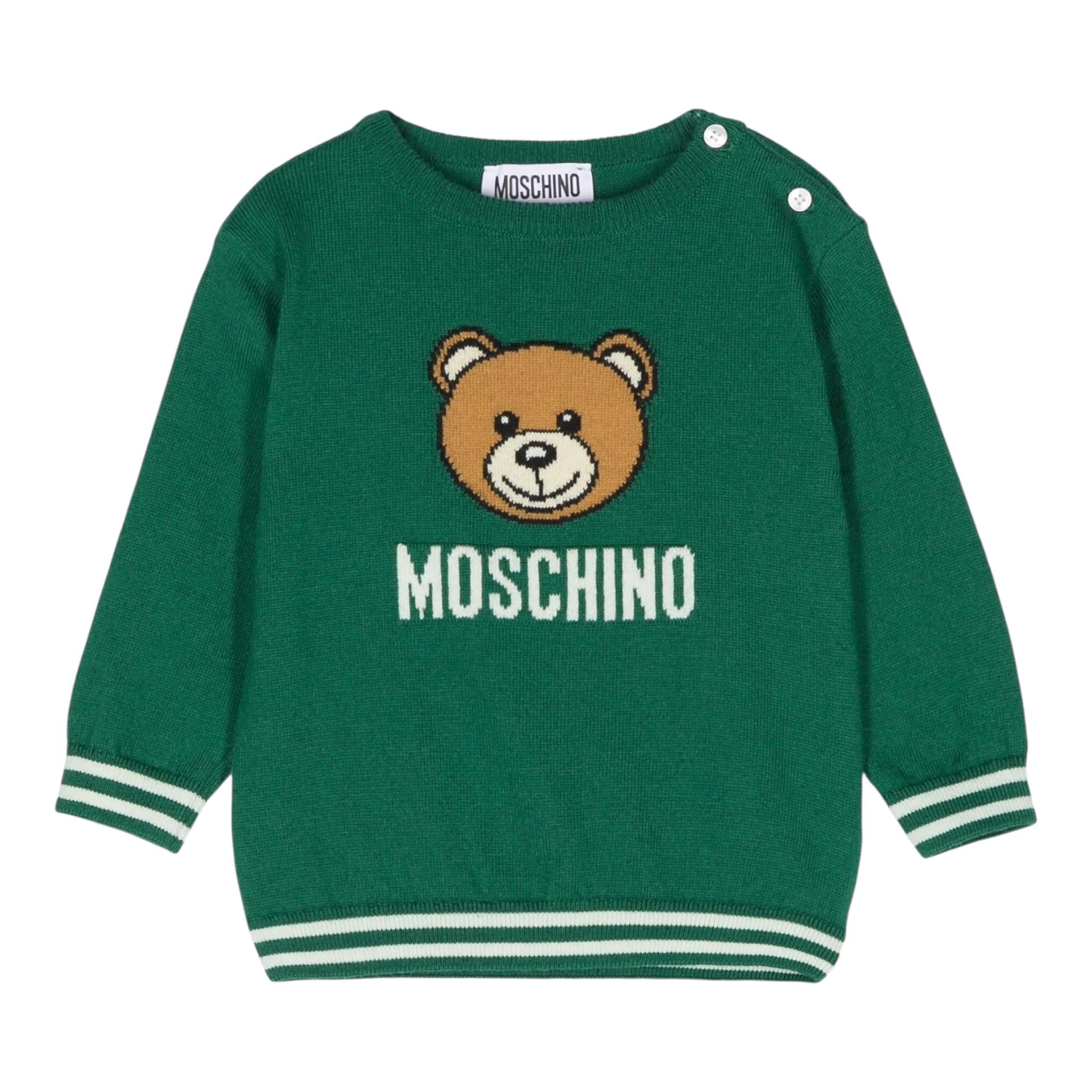 MOSCHINO maglia girocollo tinta unita con stampa Verde per Bambino HUW015X VERDE MOSCHINO 