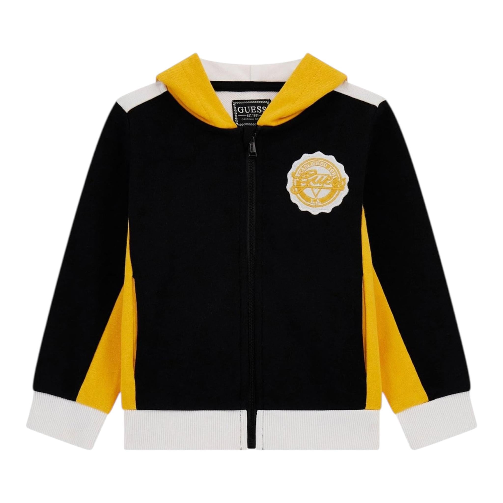 GUESS felpa con zip e cappuccio tinta uinita cn cappuccio in contrasto Nero per Bambino L4YQ03KA6R4 NERO GUESS 