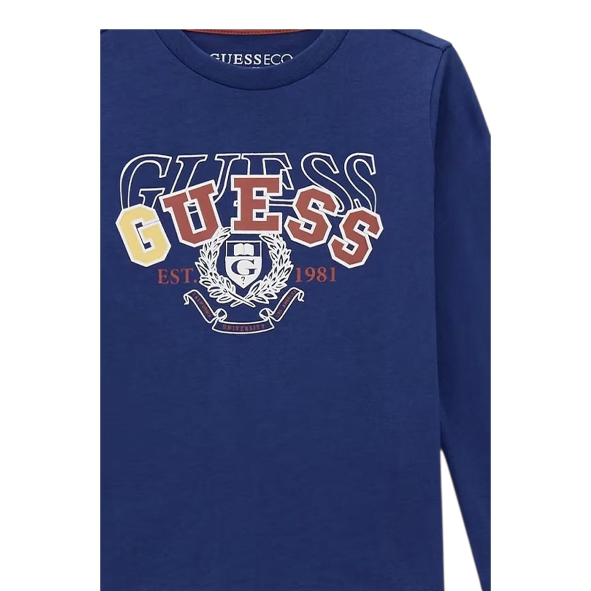Guess Shirt Girocollo Tinta Unita con Stampa per Neonato N5RI01K8HM4X BLU GUESS 