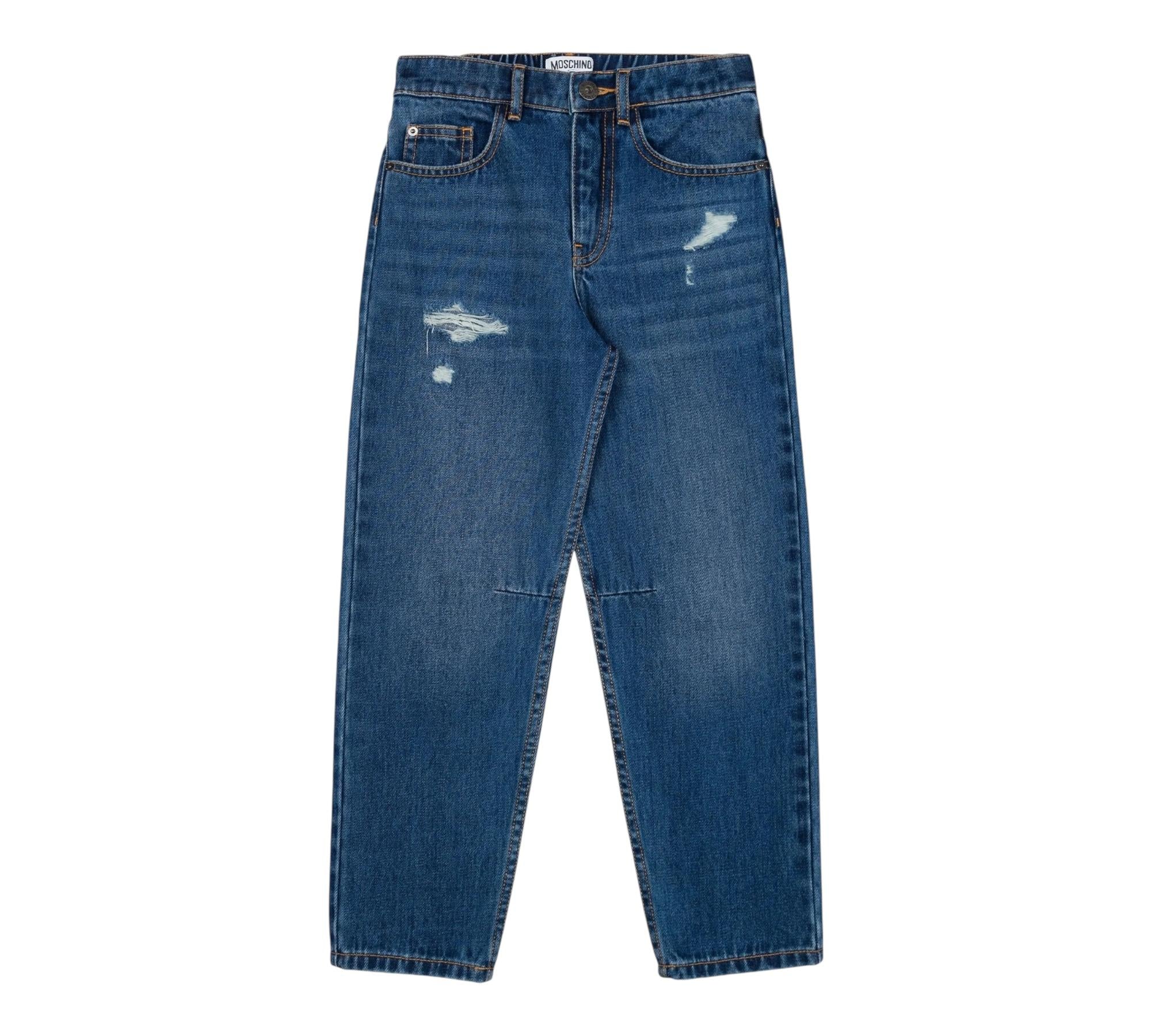 Moschino Jeans Tinta Unita con Elastico In Vita per Bambino HUP089 BLU MOSCHINO 