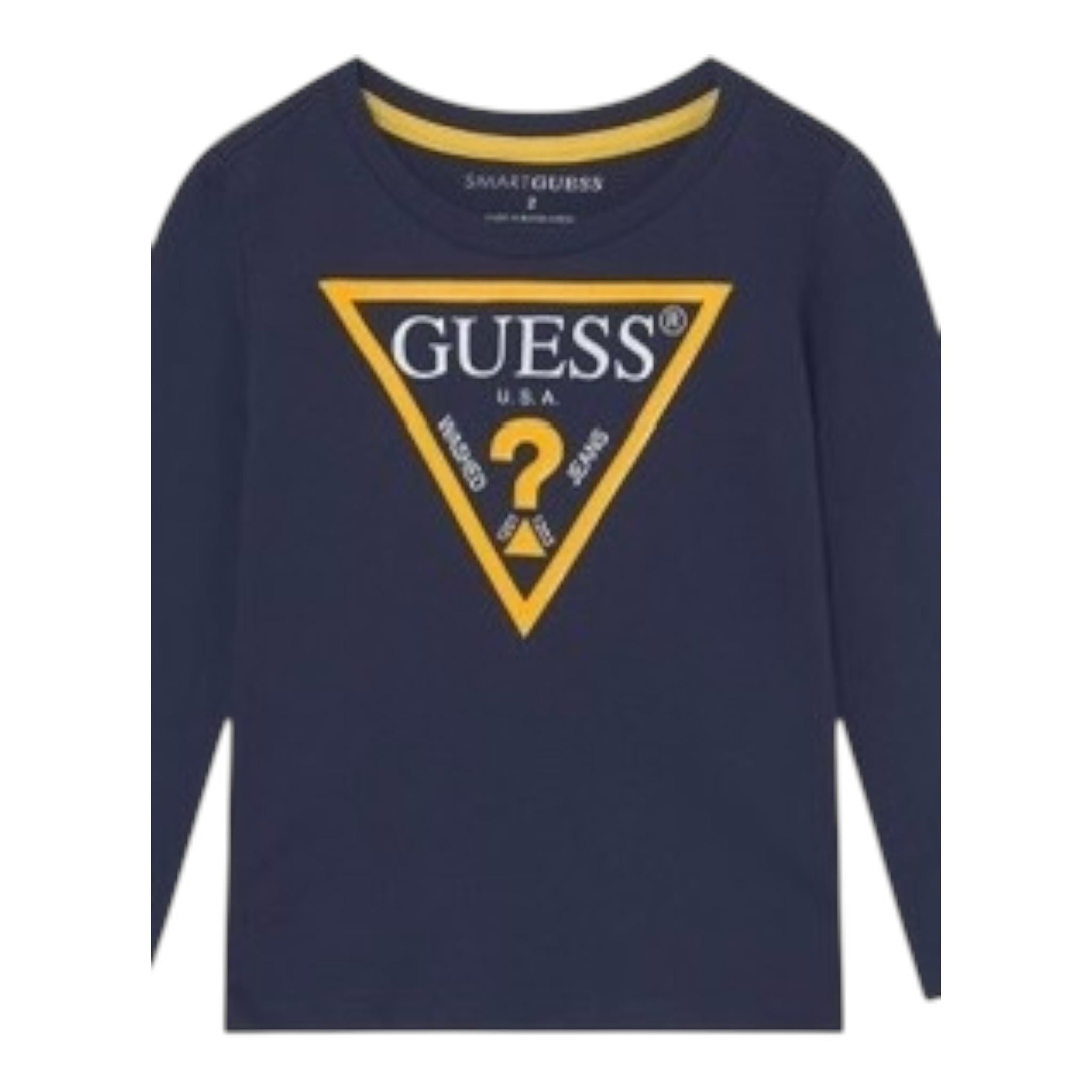 Guess Shirt Girocollo Tinta Unita con Stampa per Neonato N84I24K8HM0 BLU GUESS 