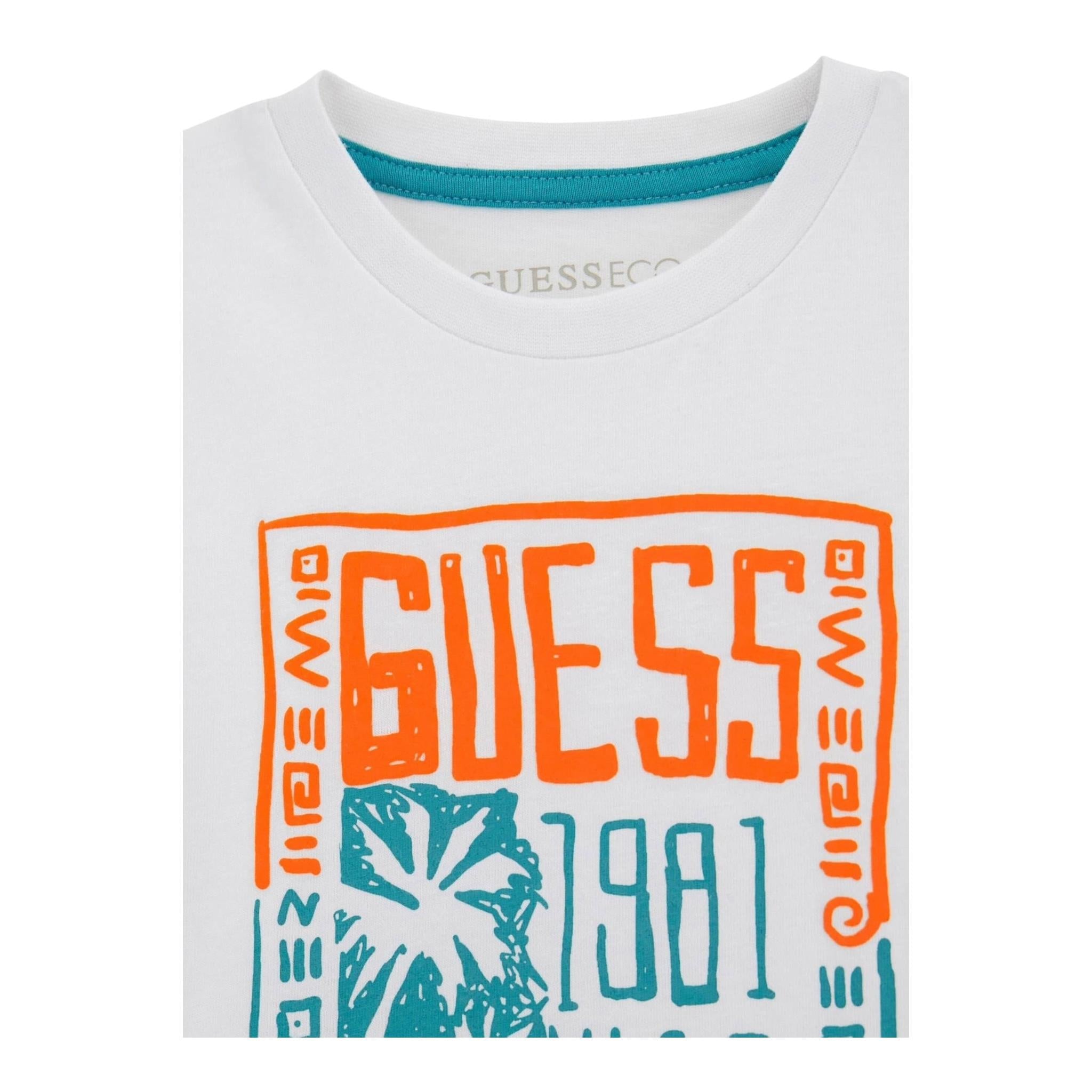 Guess T-Shirt Gircollo Tinta Unita con Stampa per Neonato N5GI16K8HM4 BIANCO GUESS 