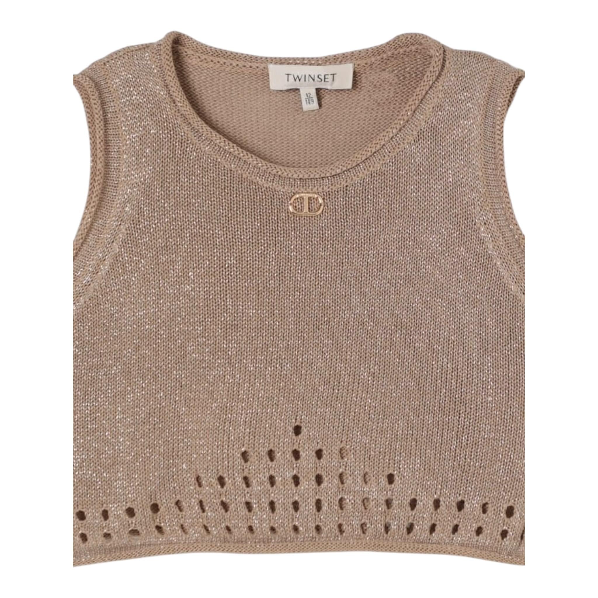 Twinset Top Tinta Unita Giromanica per Bambina 251GJ3431 TABACCO TWINSET 