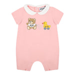 Moschino Pagliaccetto Tinta Unita con Stampa per Neonata MUT03T ROSA MOSCHINO 
