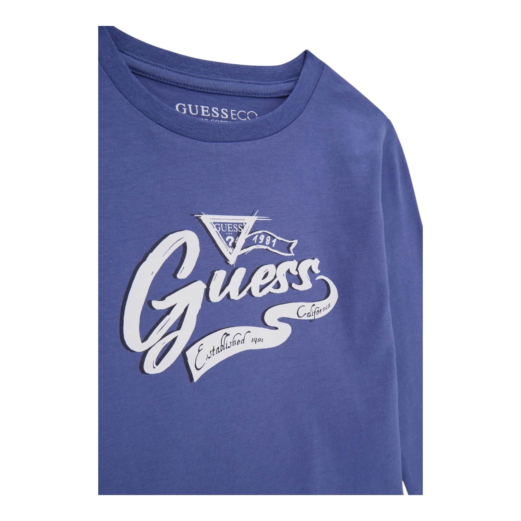 GUESS shirt girocollo tinta unita con logo  Blu per Bambino N4YI28K8HM4J BLU GUESS 