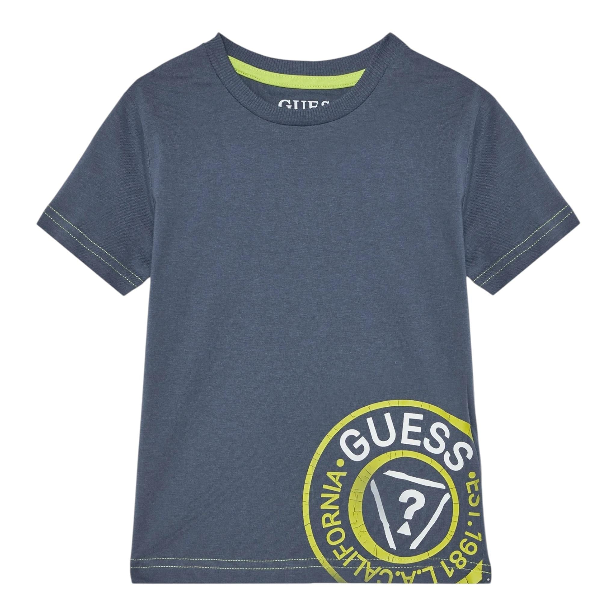 Guess T-Shirt Girocollo Tinta Unita con Stampa per Bambino N5RI15K8HM4JX BLU GUESS 