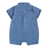 Moschino Pagliaccetto Mezza Manica Tinta Unita In Denim per Neonato MUT045 BLU MOSCHINO 