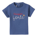 Mini Banda T-Shirt Girocollo Tinta Unita Con Stampa In Contrasto Blu Per Neonato