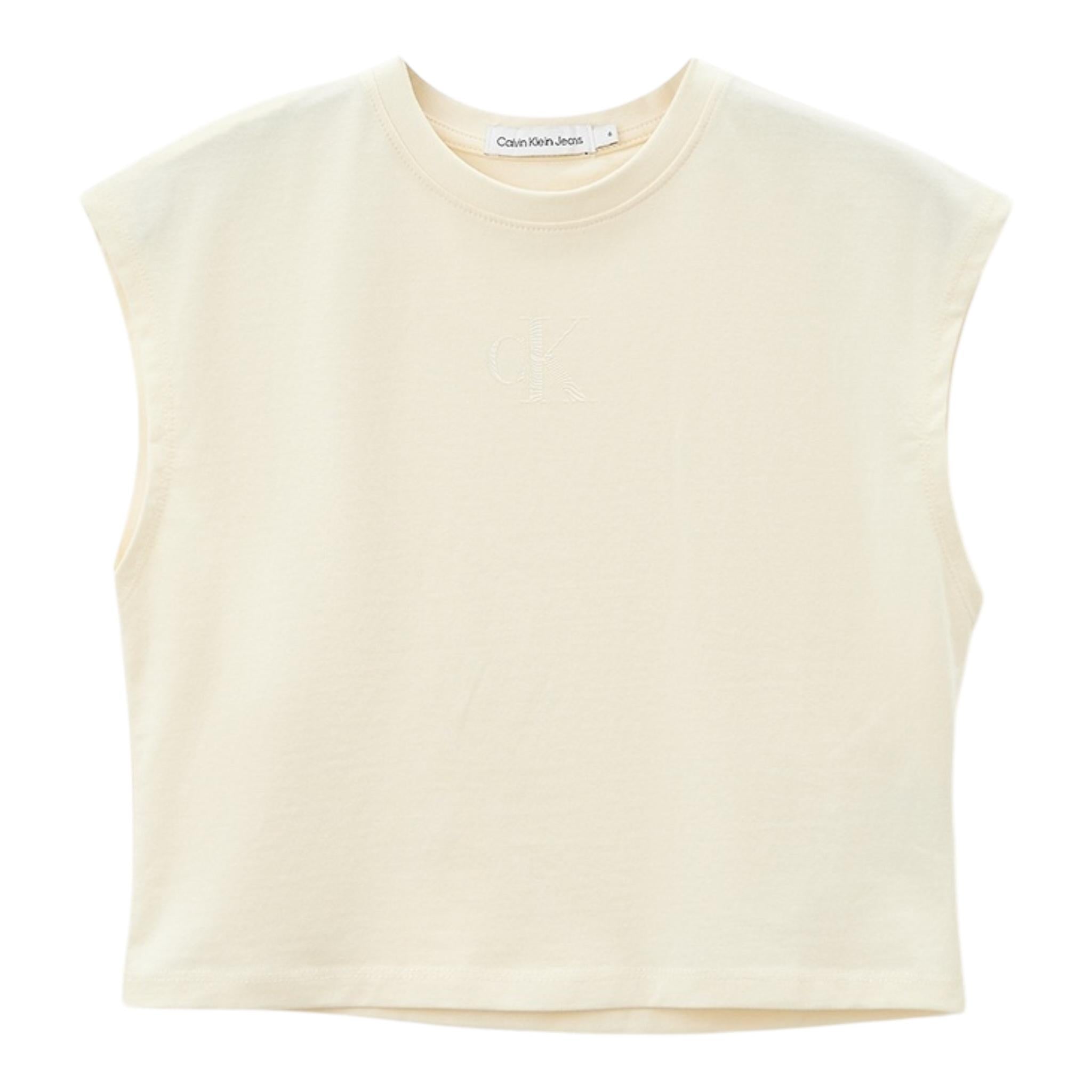 Calvin Klein Canotta Girocollo Tinta Unita con Logo per Bambina IG0IG02428 PAGLIA CALVIN KLEIN 