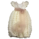La Stupenderia Abito Mezza Manica Tinta Unita Con Tulle E Cinturino Avorio Per Bambina