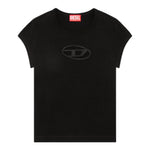 Diesel T-Shirt Girocollo Tinta Unita con Logo per Bambina J01830X NERO DIESEL 