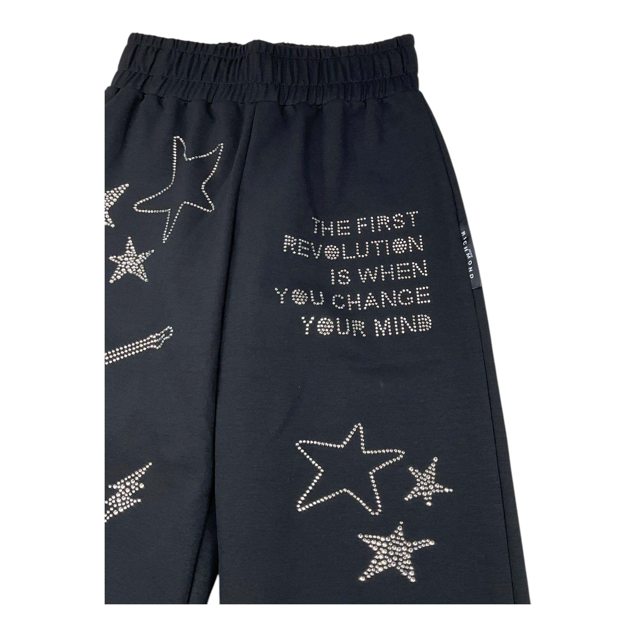 JOHN RICHMOND pantalone tinta unita con elastico in vita e brillantini Nero per Bambina RGA25189PA NERO JOHN RICHMOND 