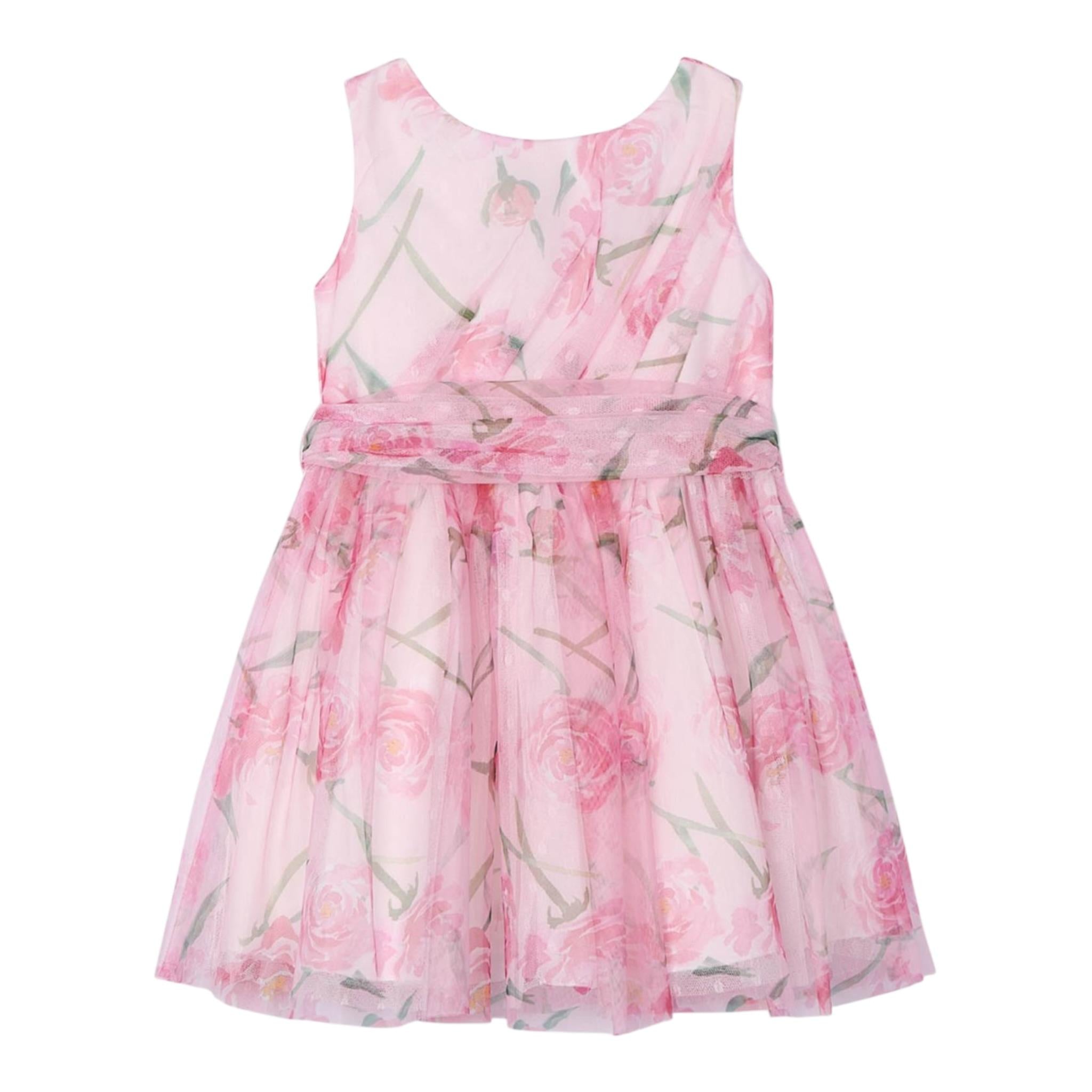 Abel & Lula Abito Mezza Manica tinta unita con Tulle Rosa per Bambina 5044 ROSA ABEL & LULA 