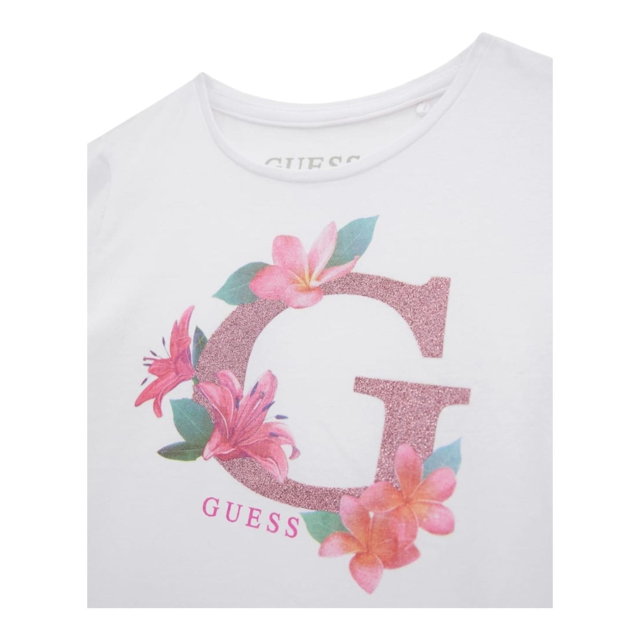 Guess T-Shirt Girocollo Tinta Unita con Stampa per Bambina K5GI08K6YW4XXJ BIANCO GUESS 