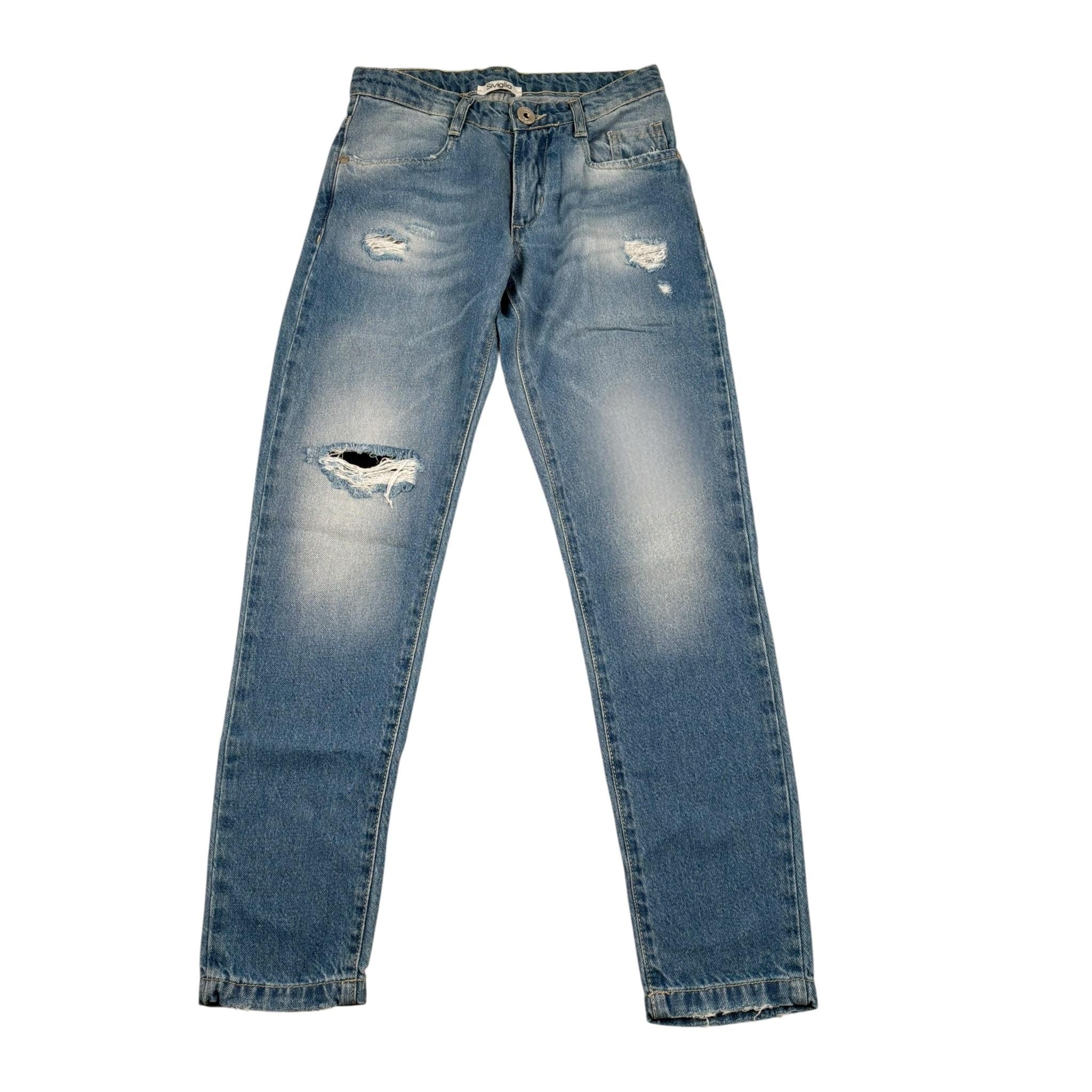 Siviglia Jeans Tinta Unita con Strappi per Bambino SVJPT17237 AZZURRO SIVIGLIA 